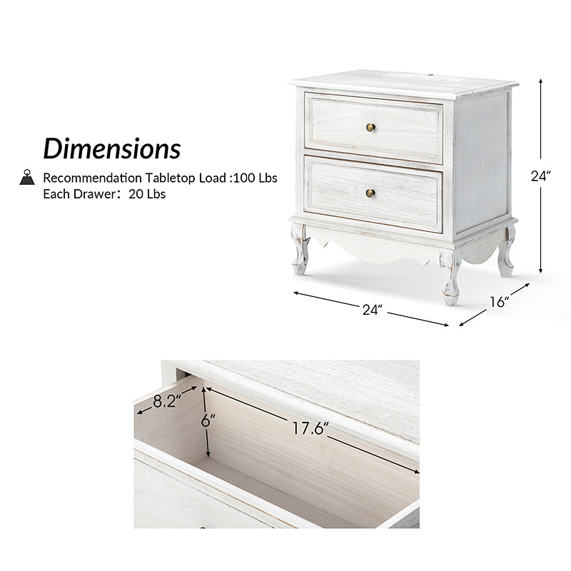 Galatea 24 Inch Tall 2-Drawer Nightstand Chest - Modern Bedside Table with Optional Styles for Bedroom, Living Room, or Office Storage
