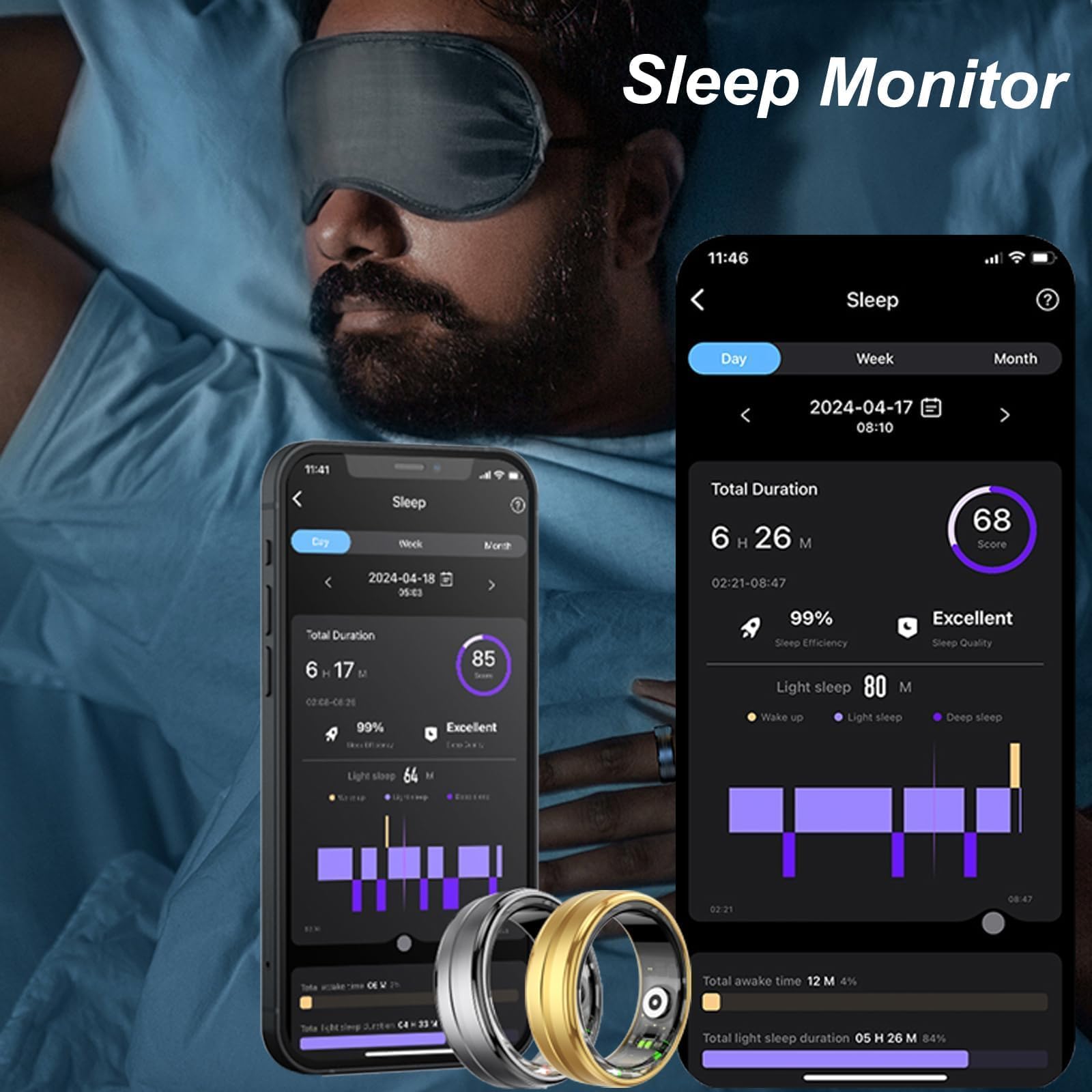 Findtime Smart Ring - Fitness & Health Tracker with Heart Rate Monitor, Sleep Tracking, Blood Oxygen (SpO2) Sensor, Step Counter | 5ATM Waterproof Activity Ring for Men & Women | Perfect for Workouts, Sleep Analysis & Daily Health Monitoring