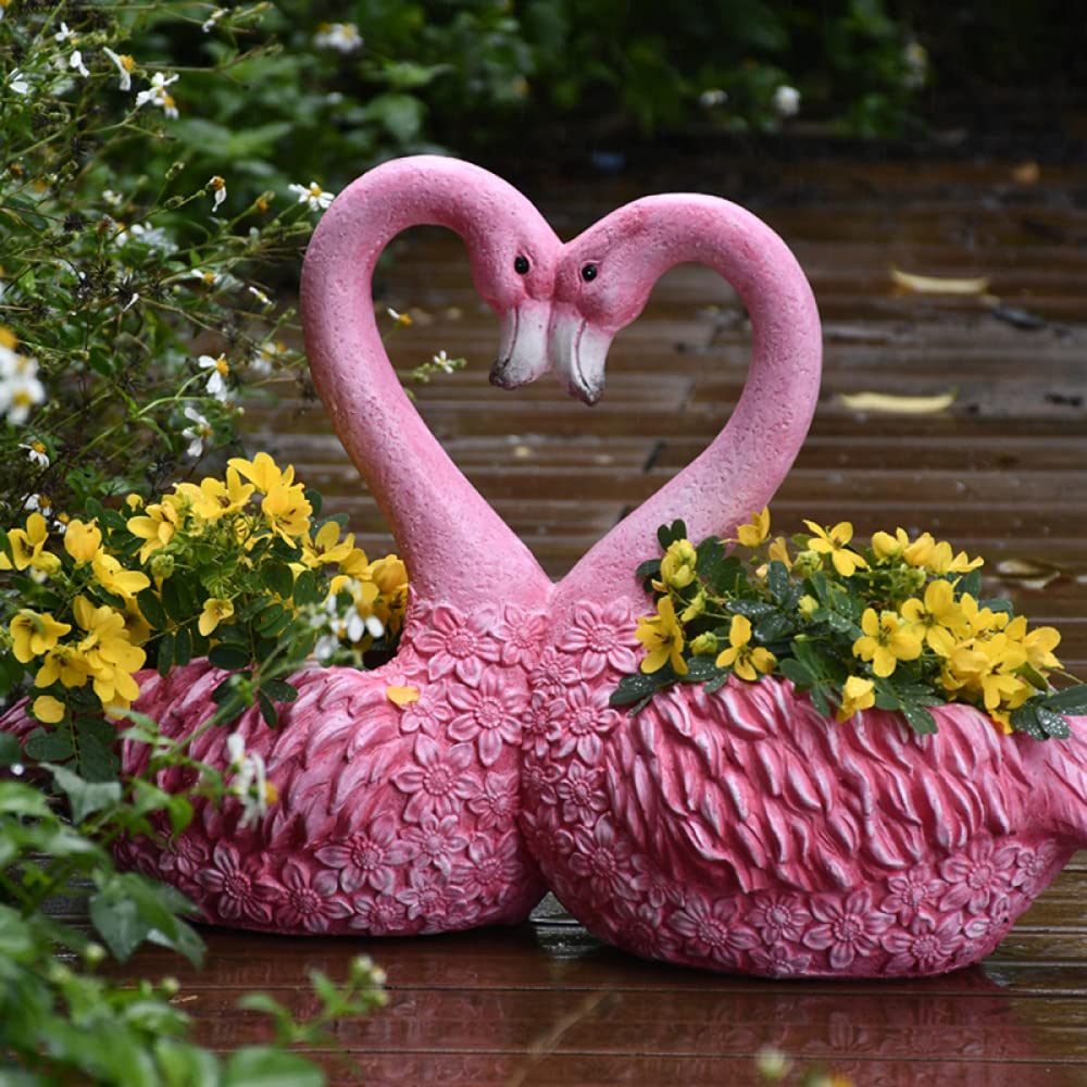 Pink Resin Flamingo Planter Statue with Drainage Hole - Decorative Indoor/Outdoor Garden Pot for Patio, Lawn & Home Decor - Perfect for Couples Gift & Tropical Theme Gardens