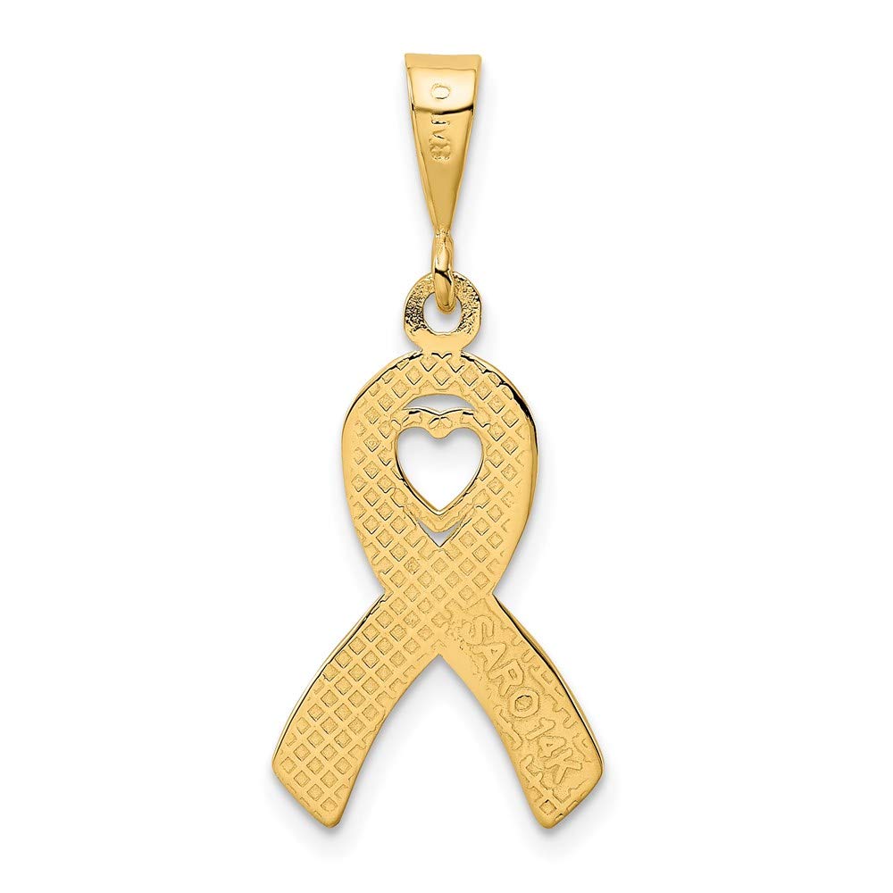 14k Yellow Gold Polished Heart Awareness Ribbon Pendant - Elegant Black Bow Jewelry for Cancer Support, Gift for Survivors & Loved Ones