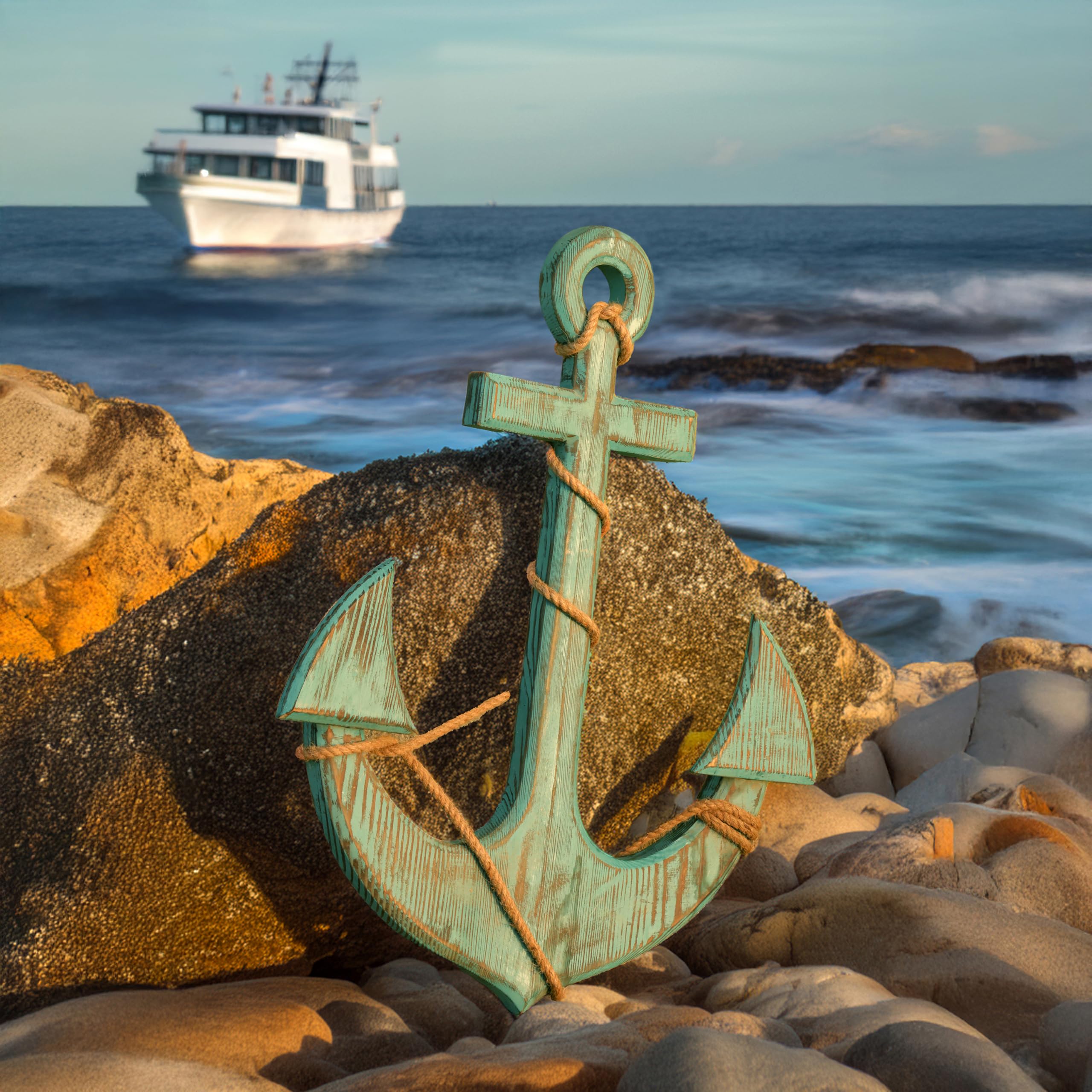 Nagina International Forest Frog Blue Decorative Anchor with Ropes - 18 Inch Nautical Wall Hanging for Home, Office & Boat Decor | Perfect Gift for Beach House & Coastal Theme Rooms