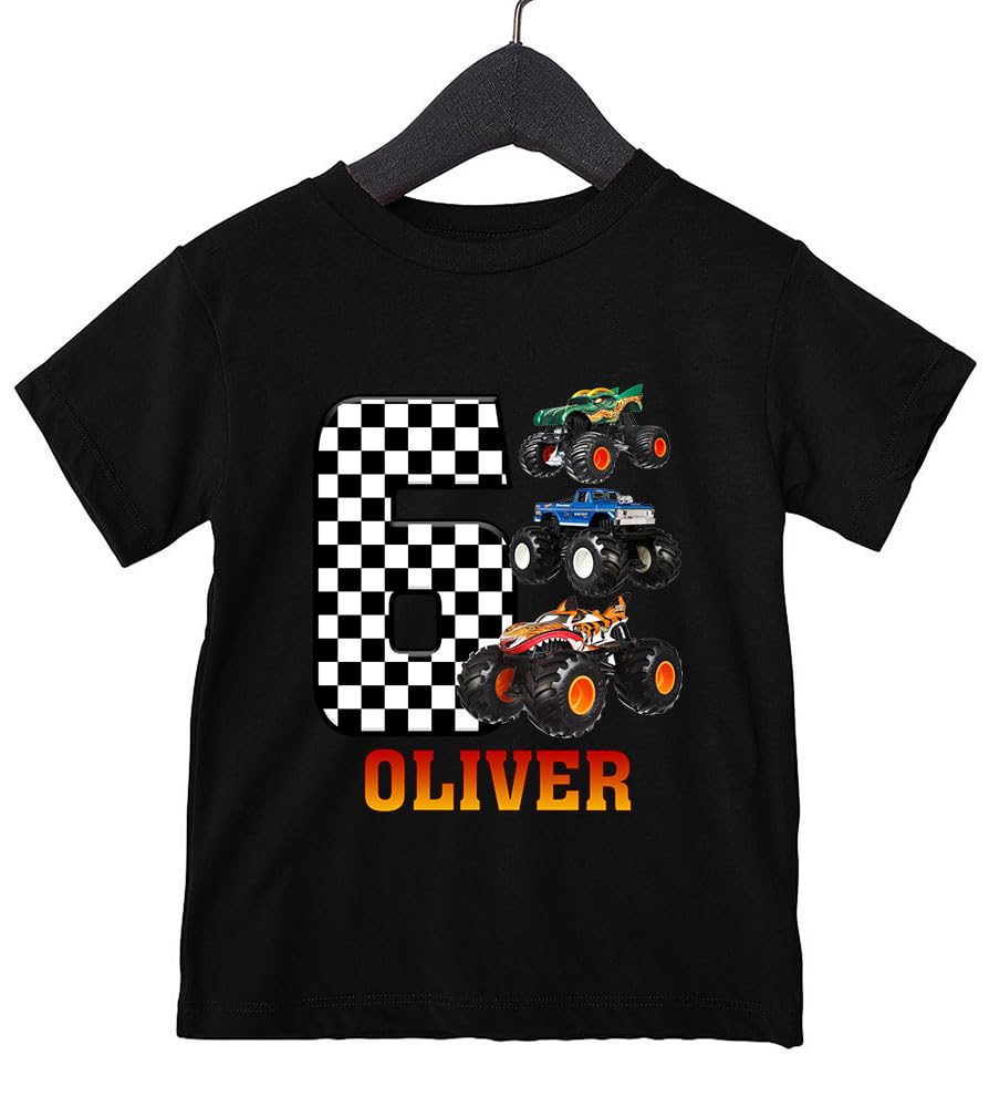 Custom Racing Cars Birthday Shirt for Toddlers - Personalized Monster Truck T-Shirt for Boys - Kids Race Car Themed Birthday Outfit - Perfect for Birthday Parties, Races & Special Events