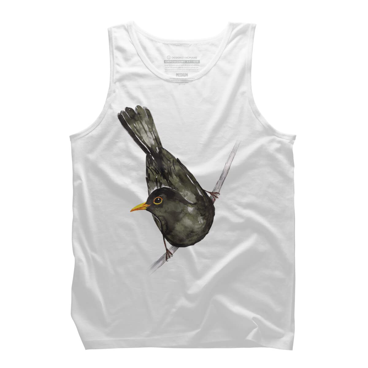 Design By Humans Men's Blackbird Watercolor Graphic Tank Top by Bwiselizzy - Soft Cotton Casual Tee for Summer Outings & Streetwear Fashion