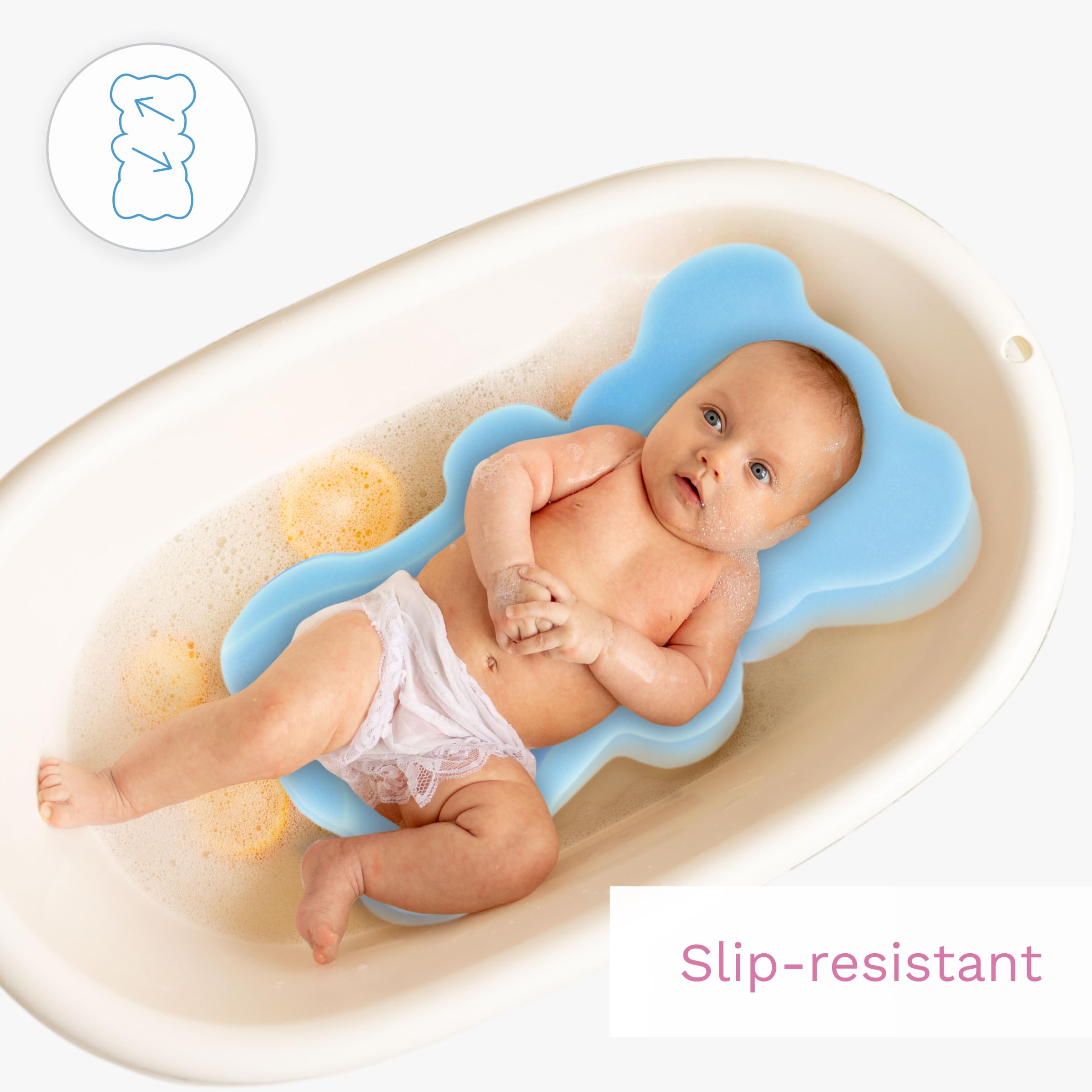 Baby Bathtub Sponge Mat - Support for Infants up to 6kg & 60cm (Blue) - Safe Bathing Aid