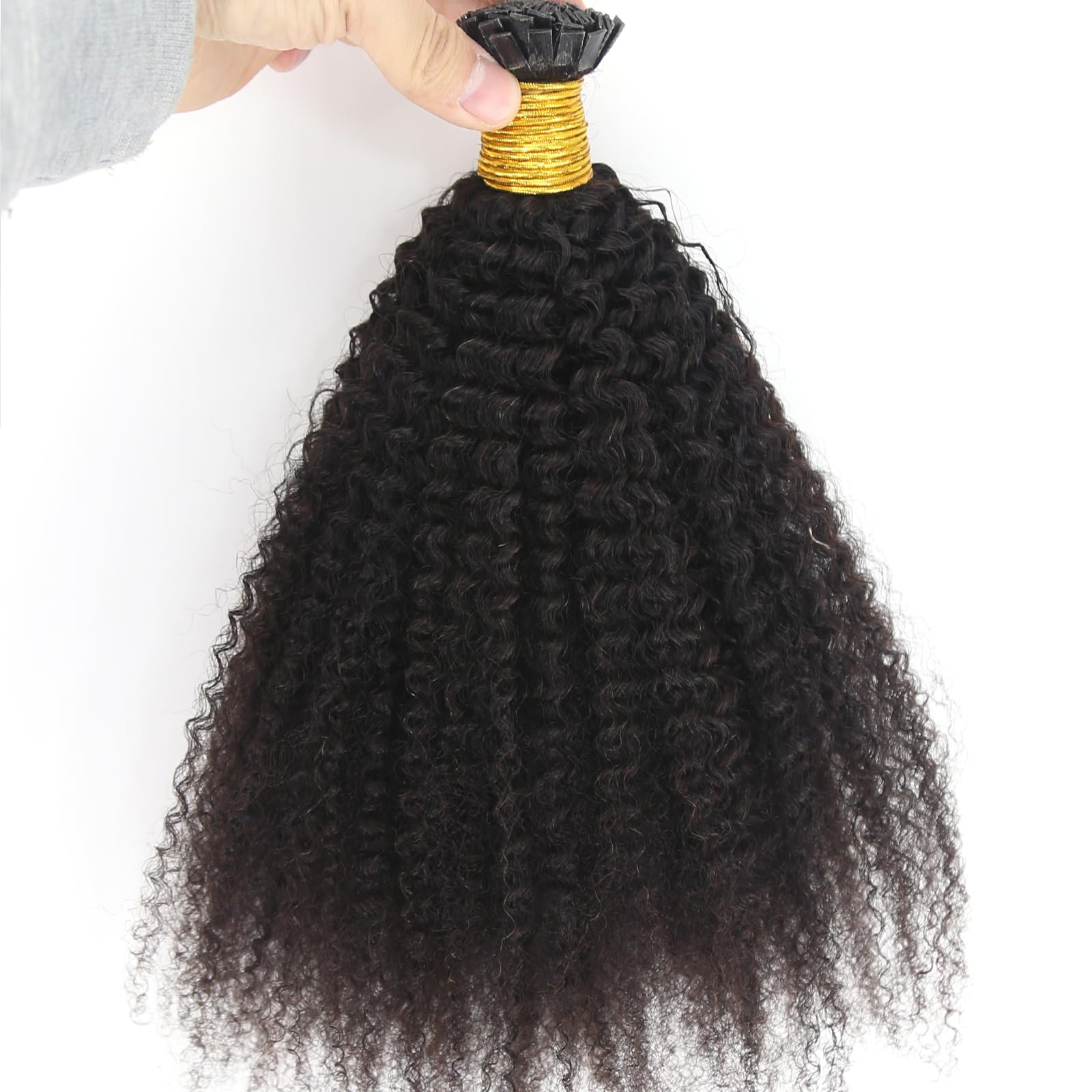 ZigZag Afro Kinky Curly Human Hair Extensions 4B 4C - 100 Strands Flat Tip Keratin Fusion Hair - Natural Black Color (20 Inch) - Perfect for Protective Styles, Braids, Weaves & Natural Hair Care