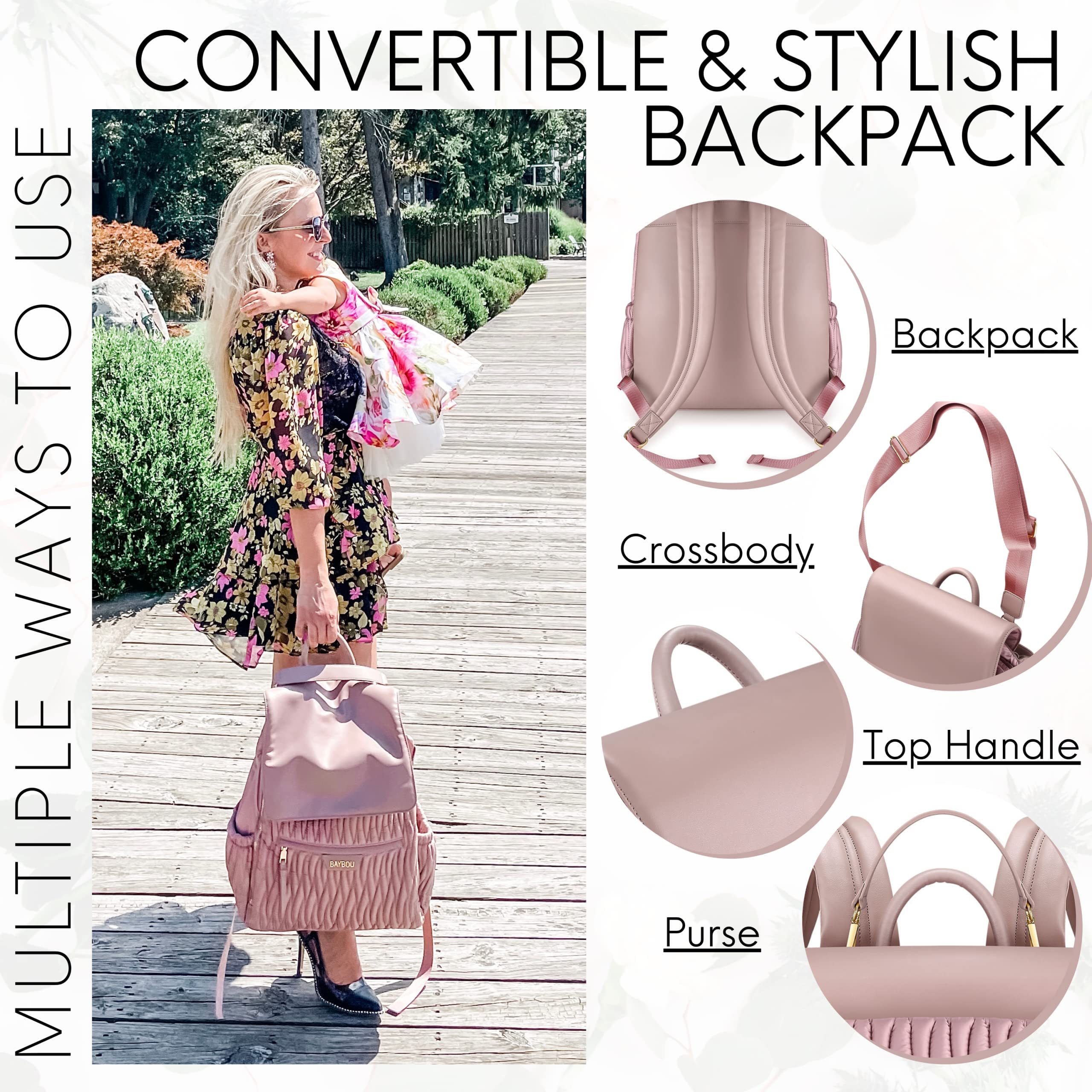Large Waterproof Diaper Backpack with Changing Pad & Stroller Straps - Spacious Multifunctional Baby Travel Bag for Moms (Blush Pink) | Perfect for Daycare, Outings & Family Trips