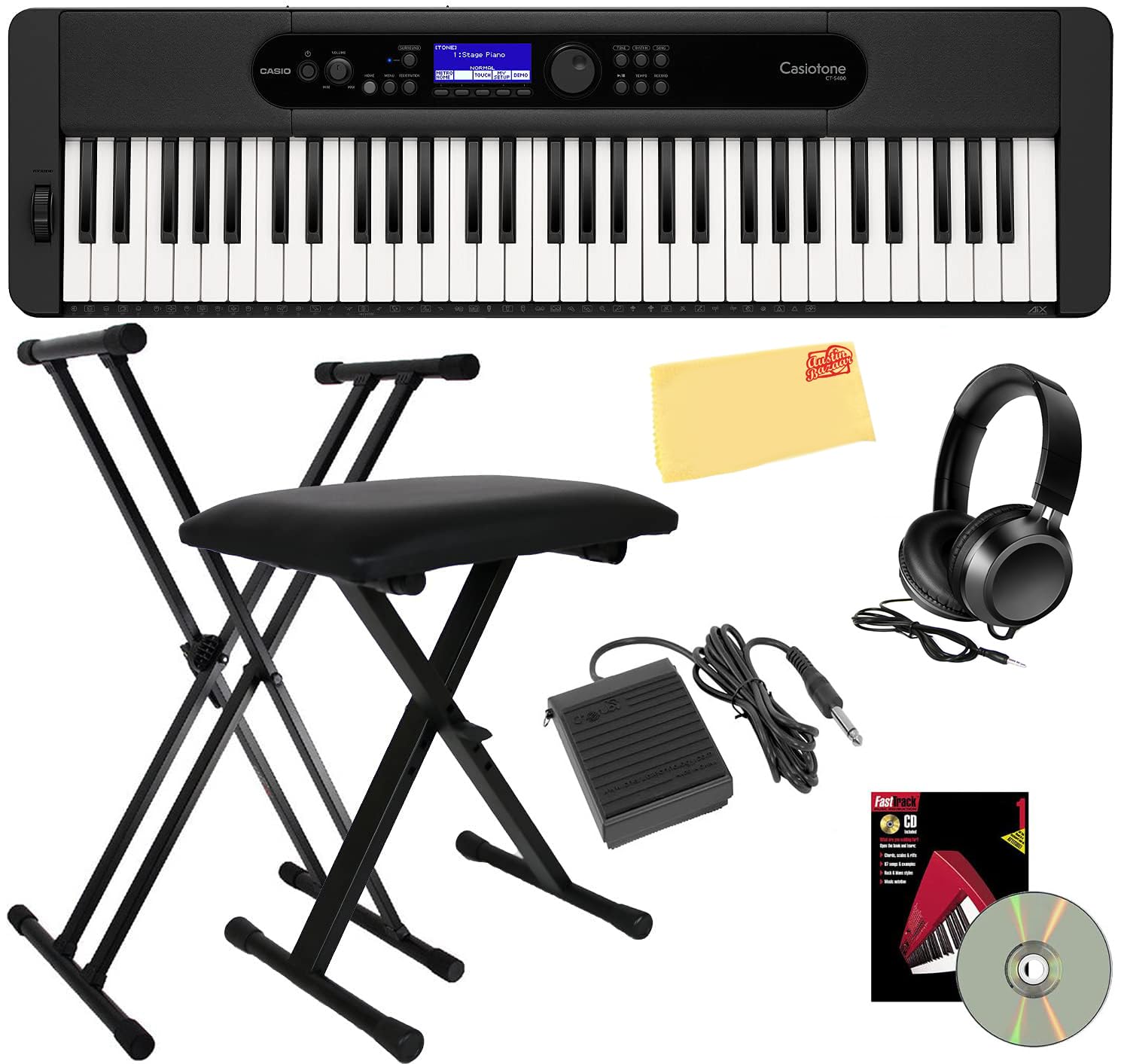 Casio CT-S400 61-Key Portable Keyboard Bundle with Stand, Bench, Headphones & Accessories – Perfect for Beginners, Home Practice & Live Performances