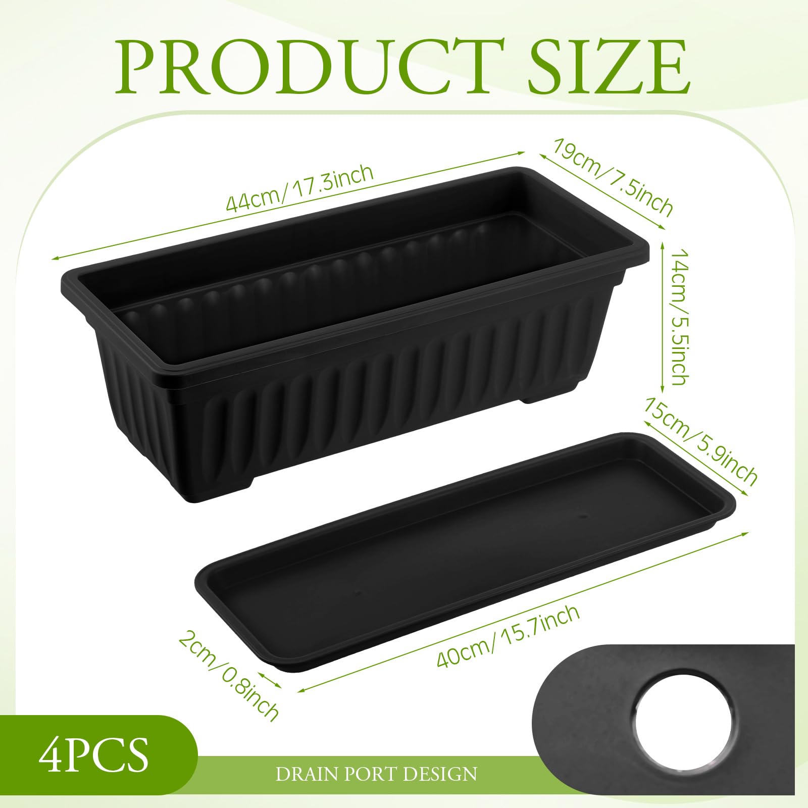12 Pack Black Rectangular Planter Box Brackets Set - 17.3 x 7.5 x 5.5 Inch with Saucers & Adjustable Railing Brackets for Indoor/Outdoor Gardens, Patios, Balconies & Home Decor - Perfect for Flowers, Herbs & Small Plants