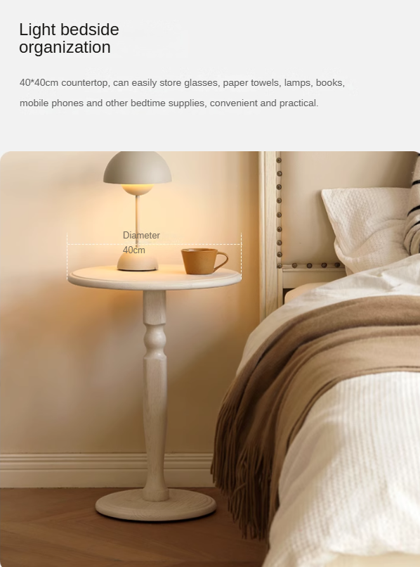 Solid Oak Wood Side Table - Cream Finish - Perfect for Living Room, Bedroom, or Office Accent Furniture