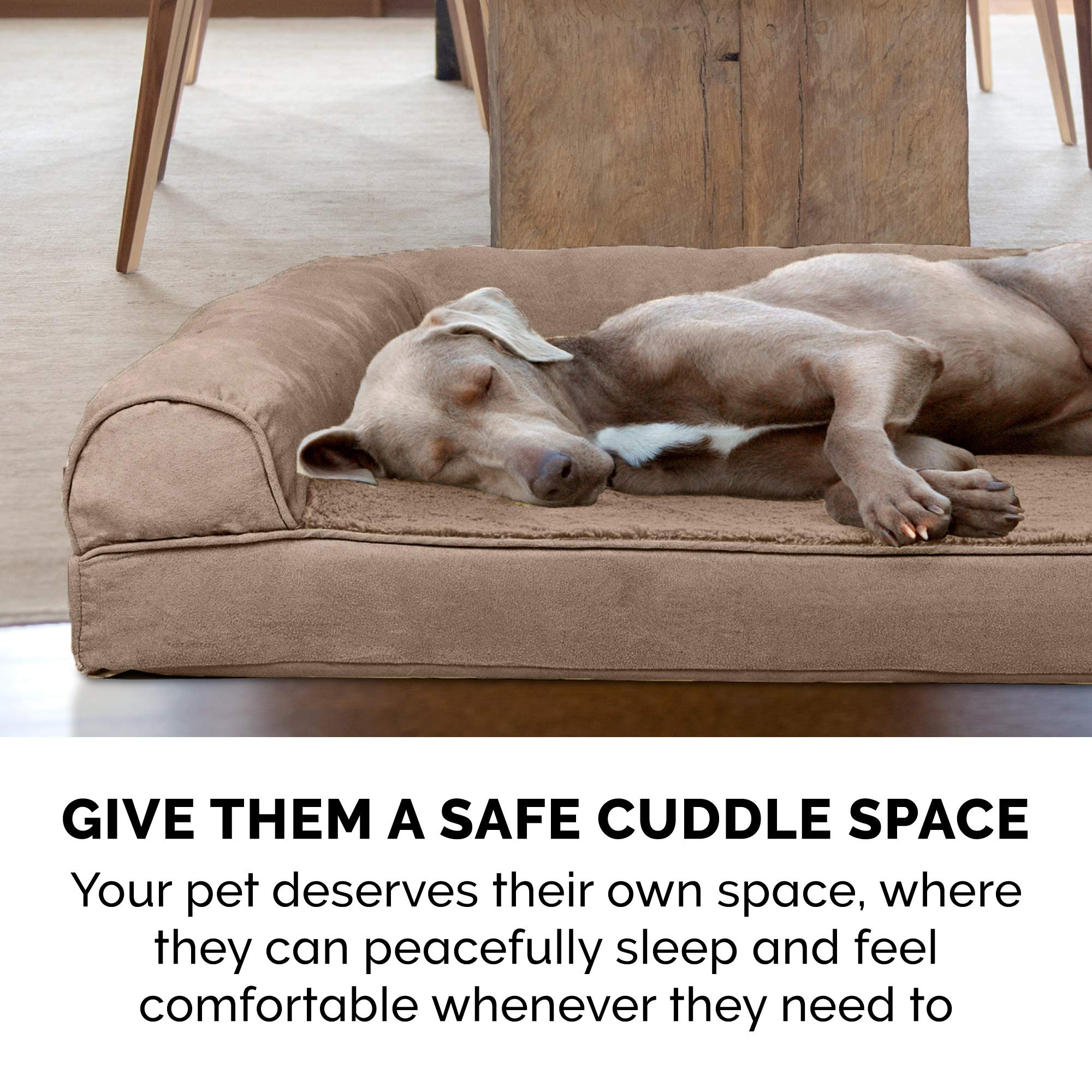 **Furhaven Orthopedic Dog Bed for Large Dogs - Removable Bolsters & Washable Cover - Plush & Suede Sofa - Supports Up to 125 lbs - Almondine, Jumbo Plus/XXL - Perfect for Arthritis & Joint Pain Relief - Ideal for Living Room, Bedroom & Pet-Friendly Spaces**