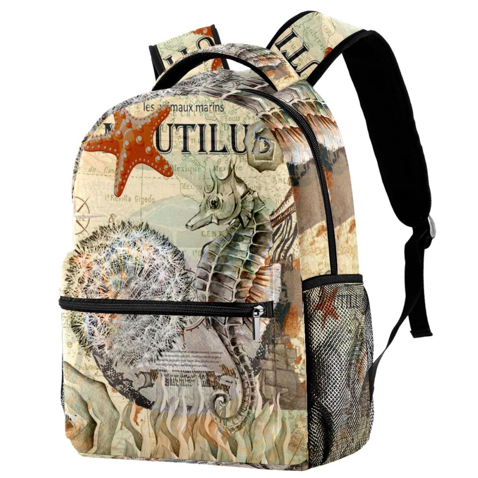 Stylish Nautical Seahorse Backpack for Girls & Boys - Waterproof School Backpack with USB Charging Port - Perfect for School, Travel & Outdoor Adventures