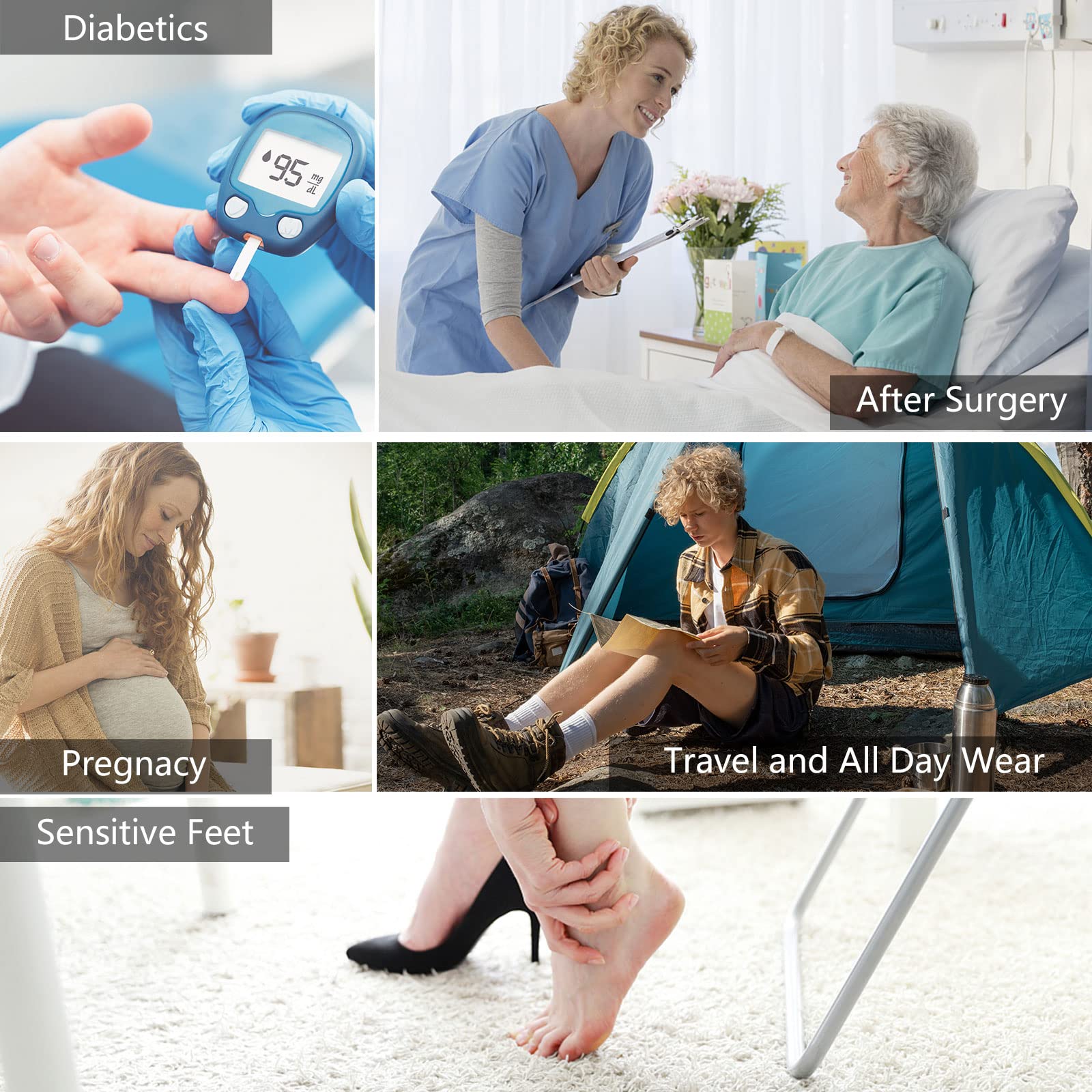 Forcool Non-Binding Diabetic Socks for Men & Women - Breathable Cotton Crew Socks for Circulation, M/L/XL, 3/6 Pairs - Ideal for Diabetes, Swelling & All-Day Comfort at Work or Home