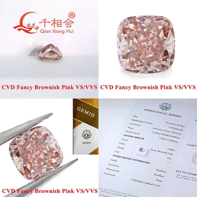 2.75ct CVD Lab Grown Diamond - Fancy Brownish Pink, VVS Clarity, Cushion Shape, GEMID Certified Loose Stone for Jewelry Making & Engagement Rings