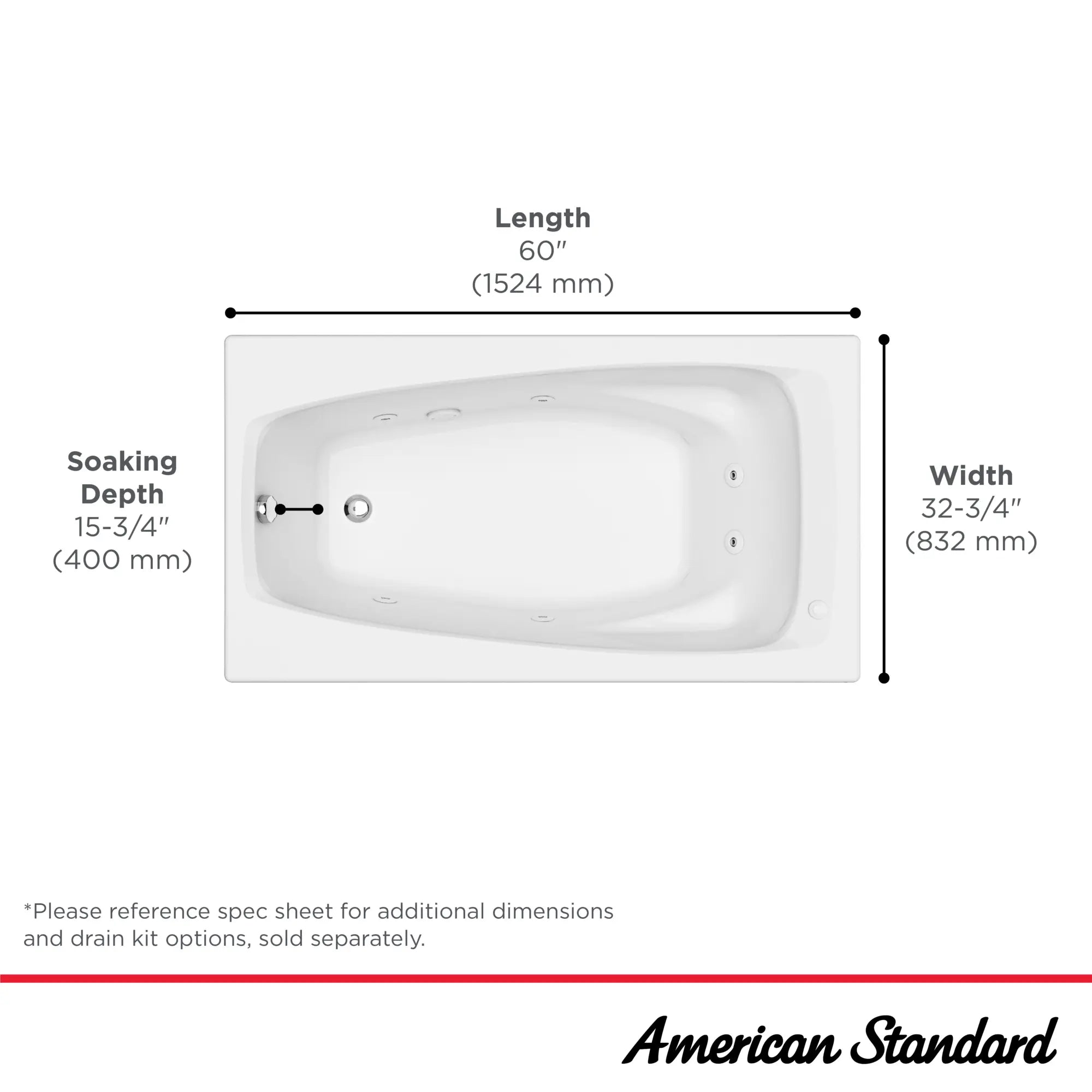EverClean 60-Inch Acrylic Rectangular Drop-In Whirlpool Bathtub - Spa Luxury for Master Bathroom & Relaxation Retreat