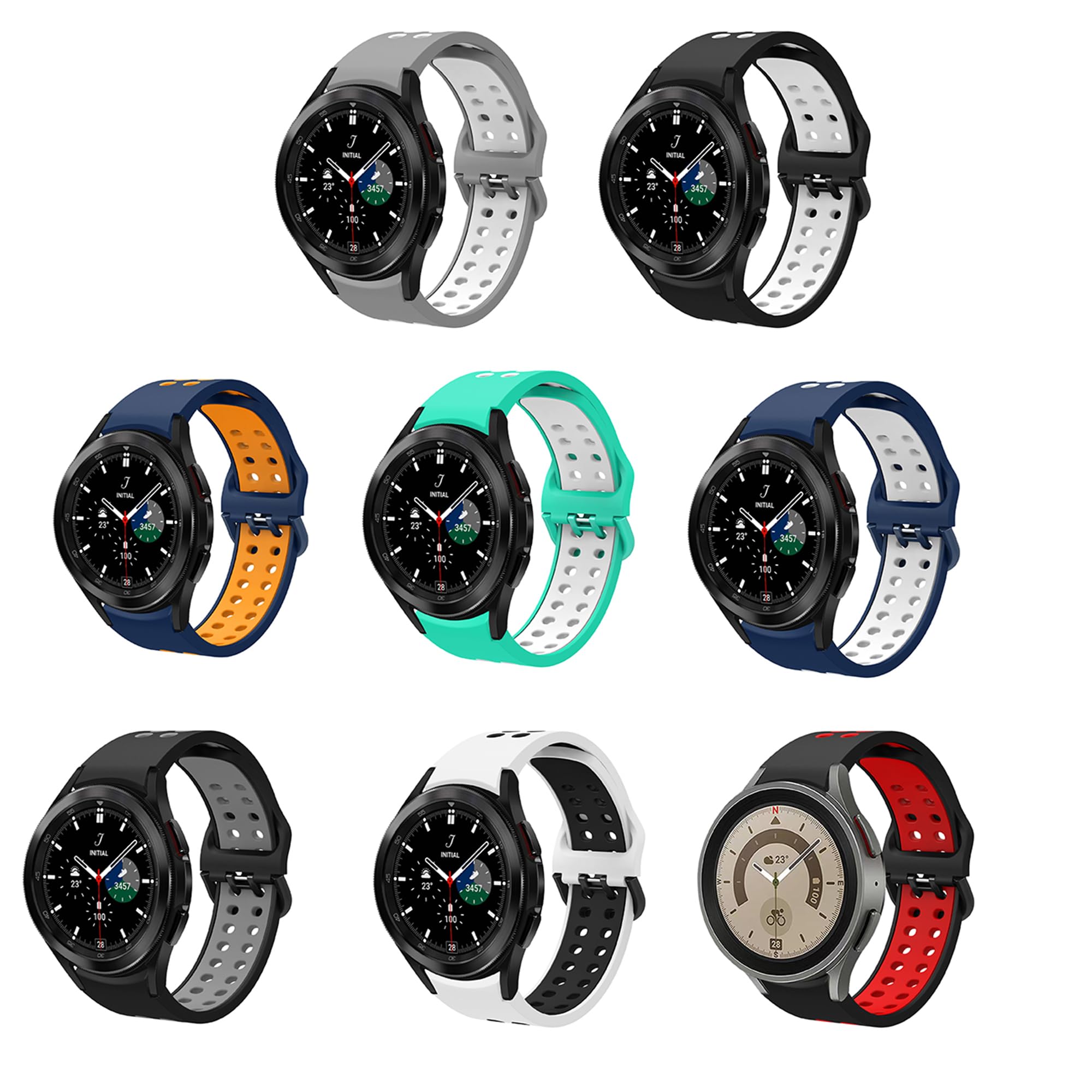Premium Silicone Watch Band for Men - Quick Release Adjustable Sport Strap Compatible with Samsung Galaxy Watch 5/5 Pro/4/4 Classic/6 - 8 Pack Dual Color Bands for Gym, Running & Everyday Wear