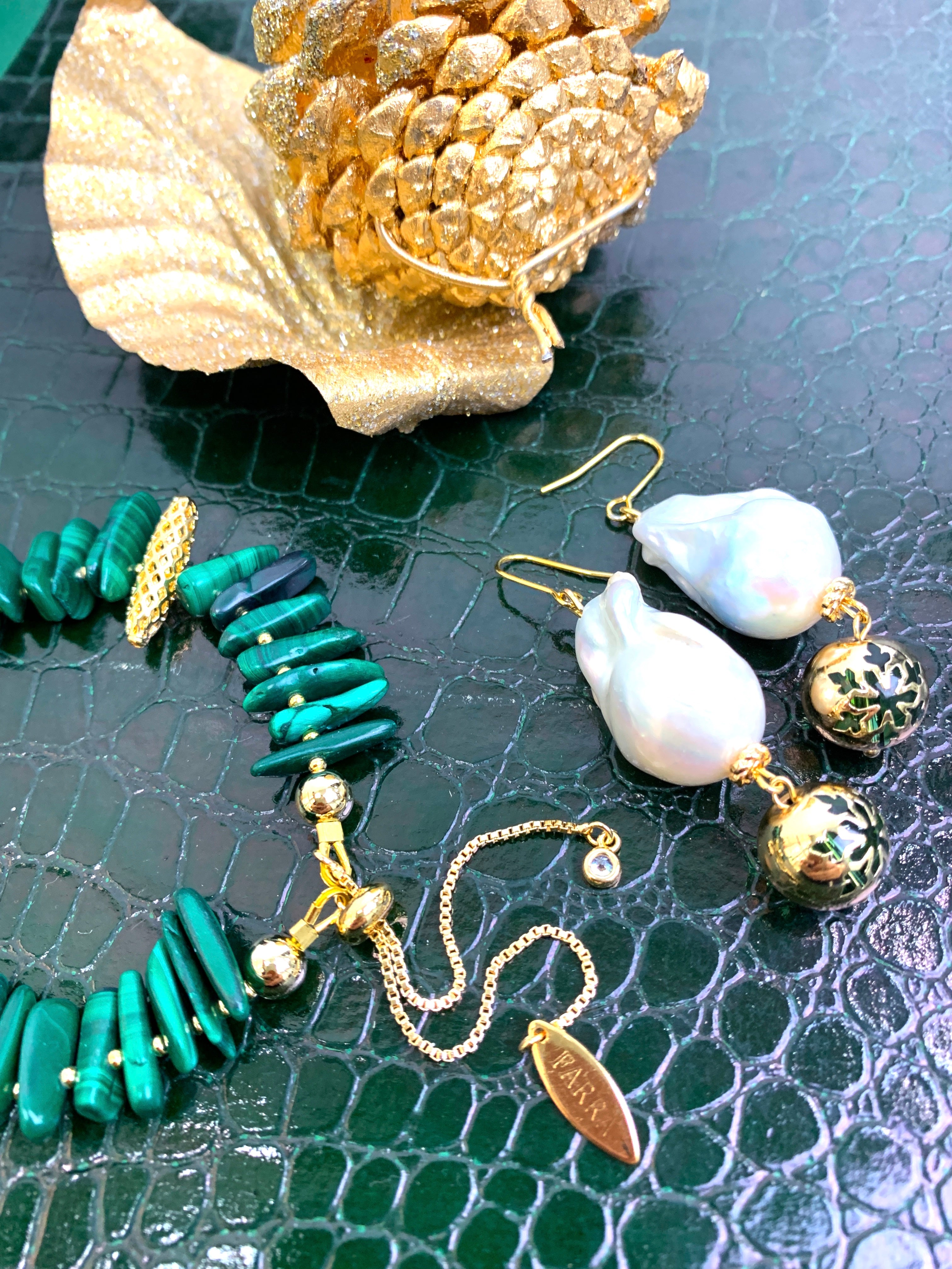 Baroque Pearl Christmas Snowflake Gold Ball Dangle Earrings for Women - Elegant Holiday Party Jewelry Gift (HE017) | Perfect for Christmas Parties, Weddings & Special Occasions