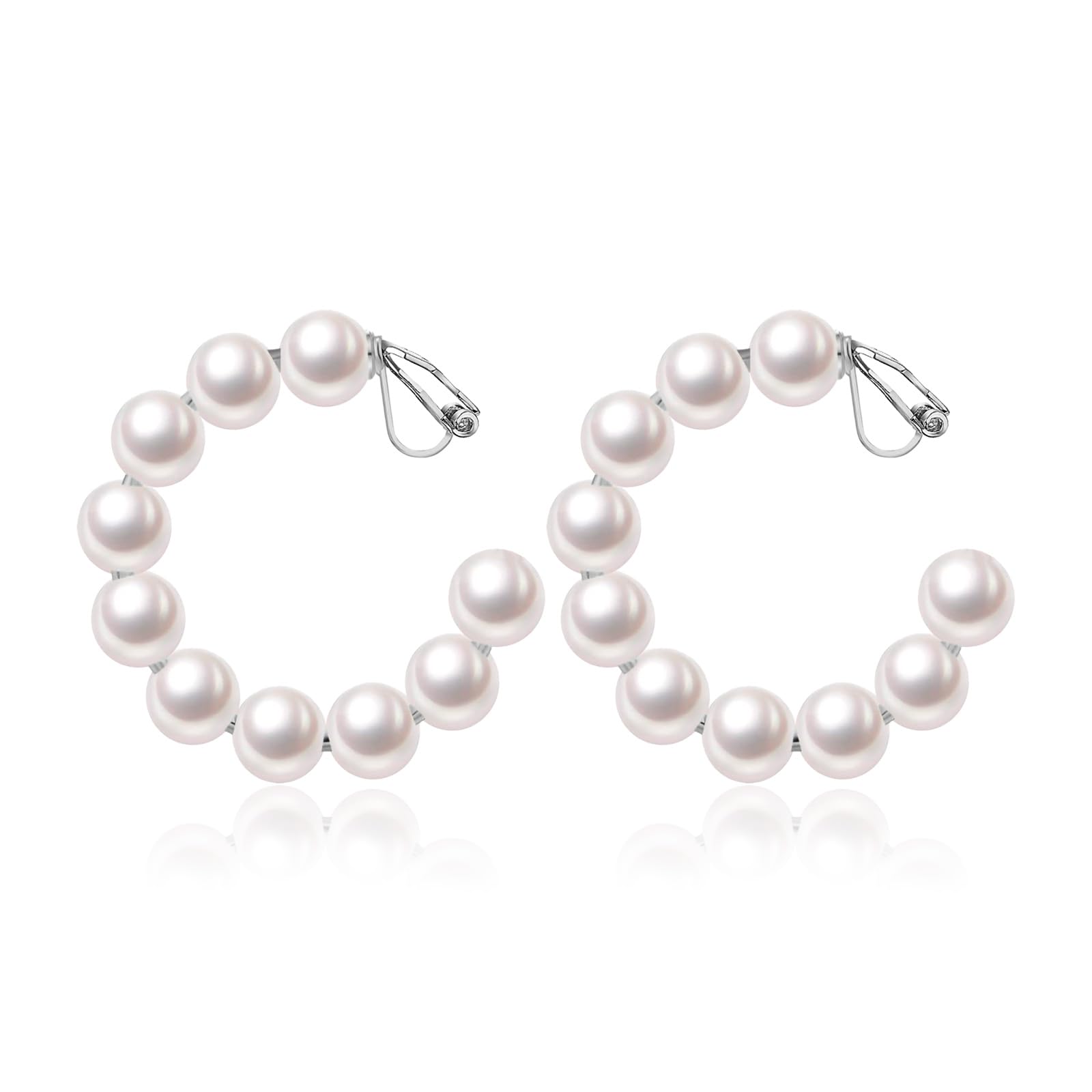 14K Gold Plated Clip-On Pearl Dangle Earrings for Women - Elegant Hoop No-Piercing Earrings for Weddings, Parties & Special Occasions | Minimalist Jewelry Gift