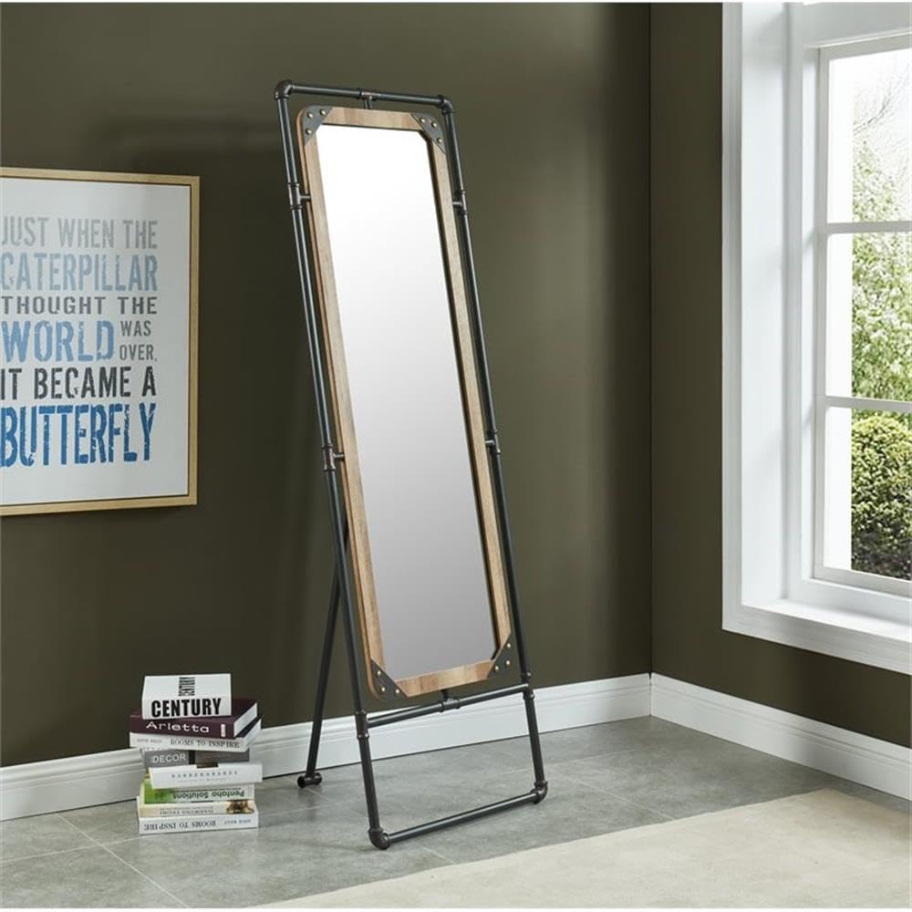 Furniture of America Regalo 51-Inch Full Length Metal Standing Mirror in Sand Black - Perfect for Bedroom, Living Room & Dressing Area