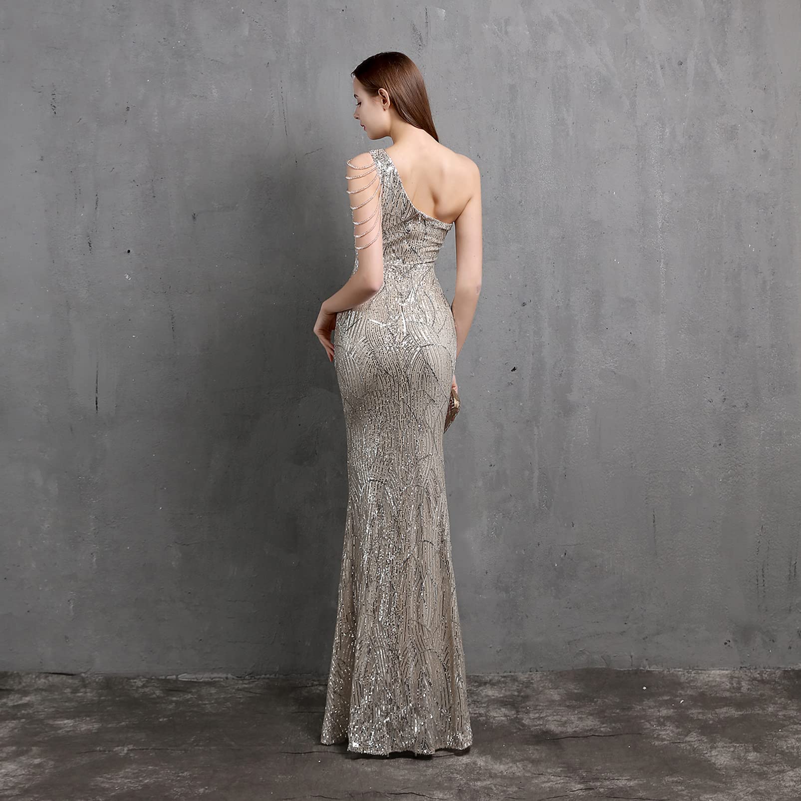 Elegant Mermaid Evening Dress for Women - Off Shoulder Sequin Bridesmaid Maxi Dress for Wedding Guest, Cocktail Party & Formal Events