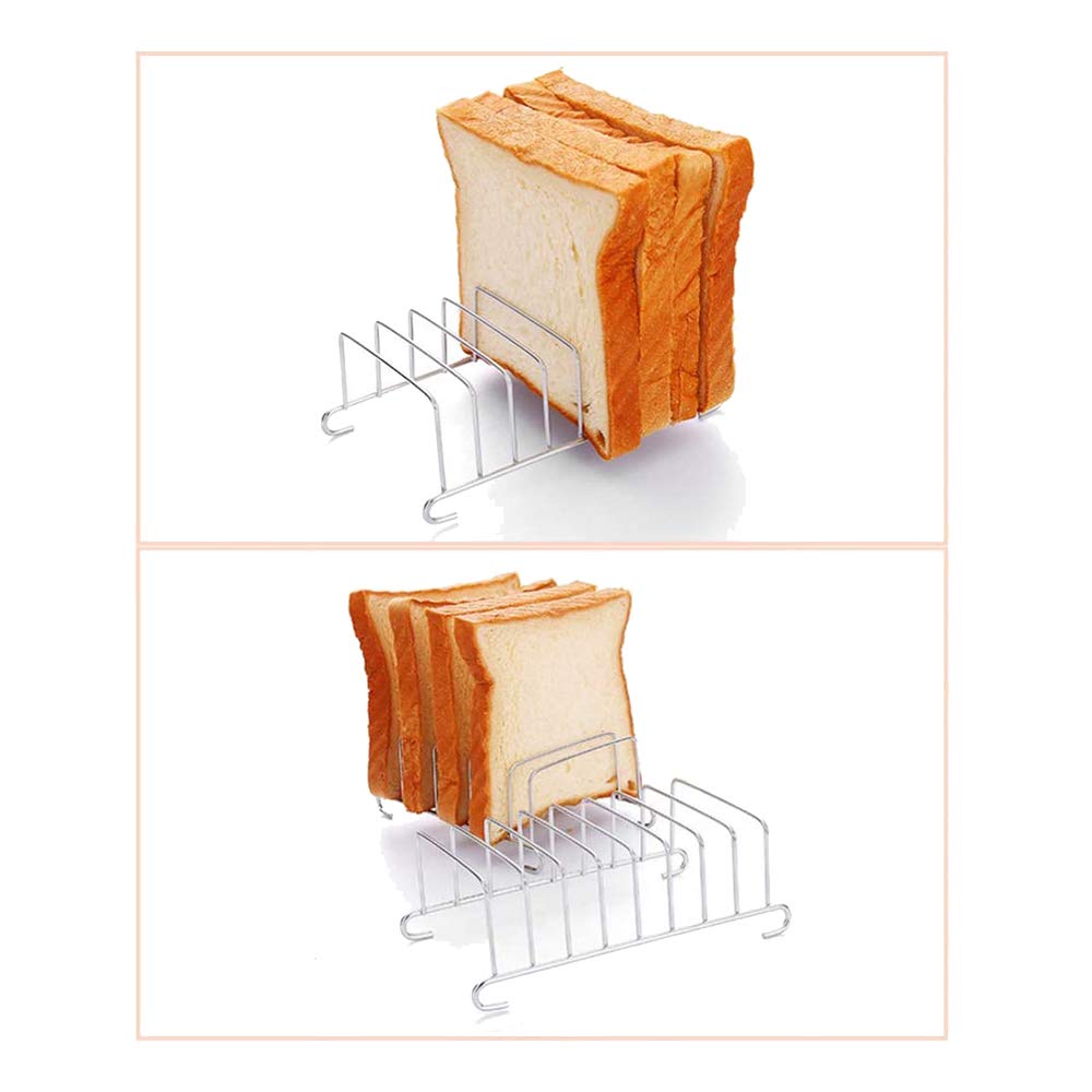 Viudecce 2-Piece Toast Bread Holder with 8 Slicing Holes - Stainless Steel Bread Cooling Rack & Organizer for Kitchen Countertop - Perfect for Toasting, Serving, and Storing Bread Slices