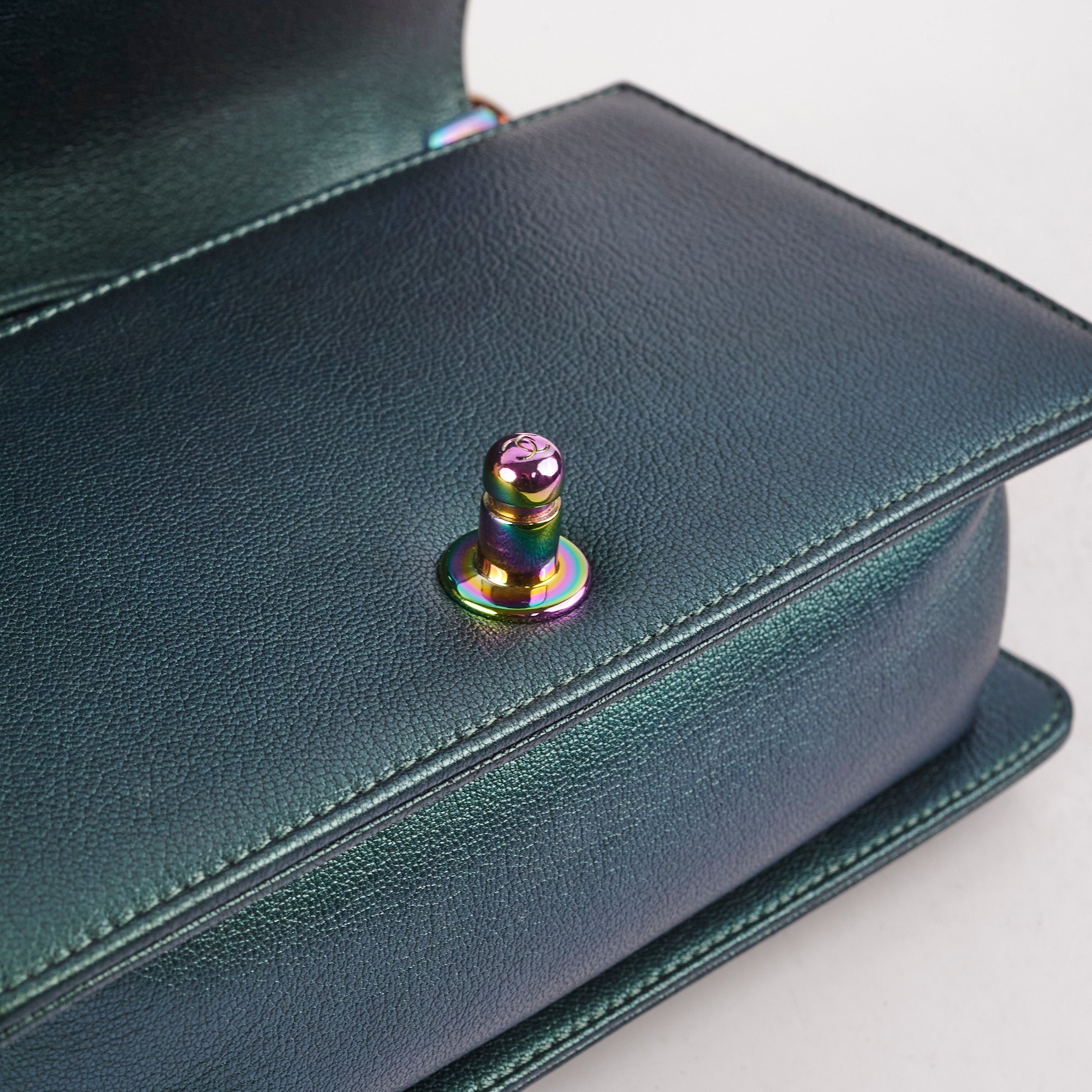 Chanel Small Iridescent Green Goatskin Boy Bag - Luxury Crossbody Purse for Women | Perfect for Evening Parties, Date Nights & Special Occasions