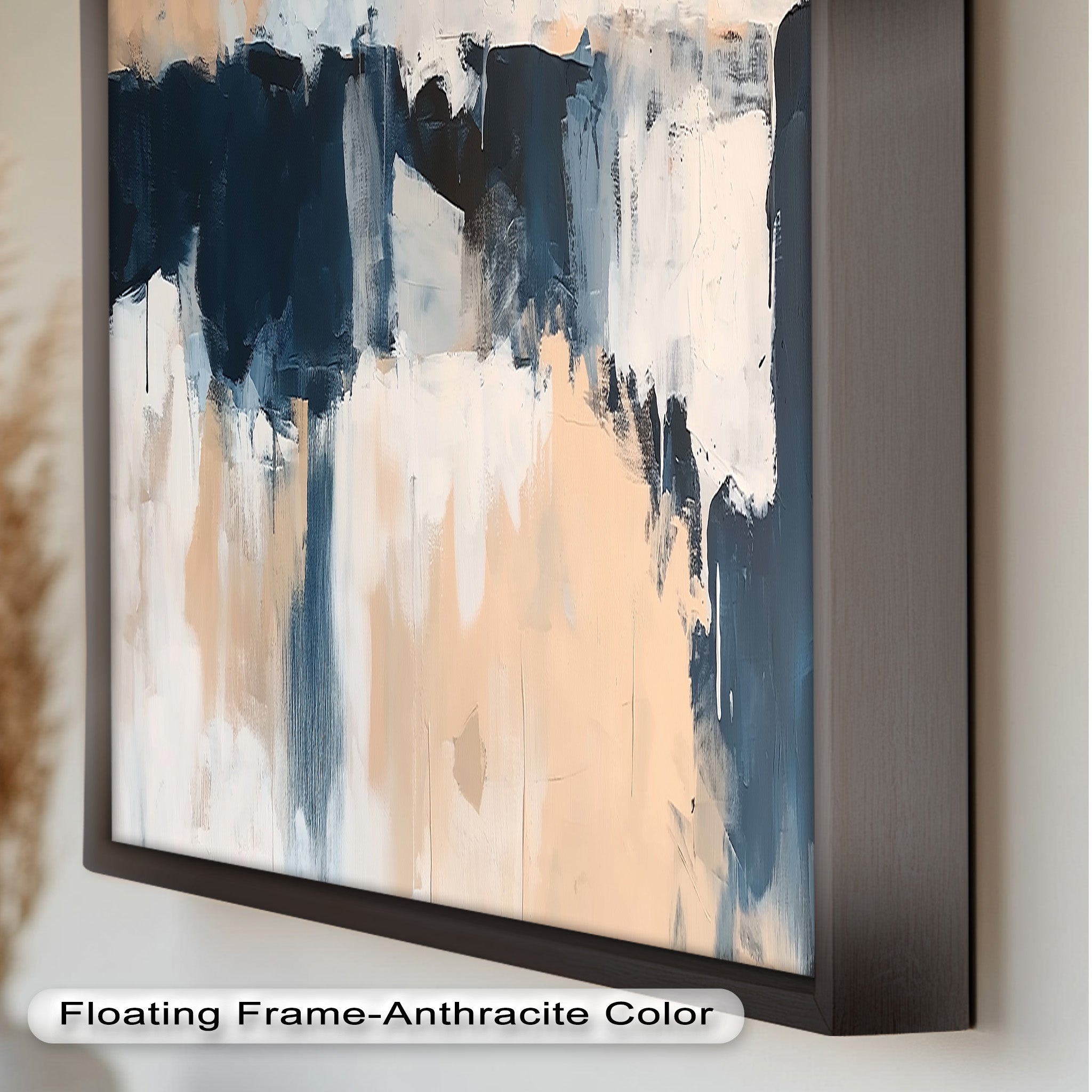 Coastal Horizon - Neutral Navy Abstract Oil Painting on Canvas | Modern Wall Art for Living Room, Bedroom & Office Decor