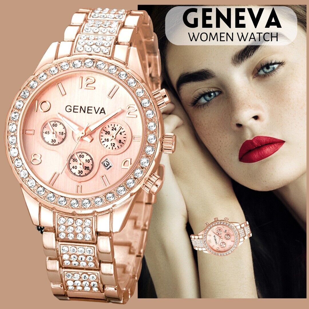 Luxury Waterproof Women's Stainless Steel Crystal Quartz Round Wrist Watch - Elegant Timepiece for Business, Party & Everyday Wear