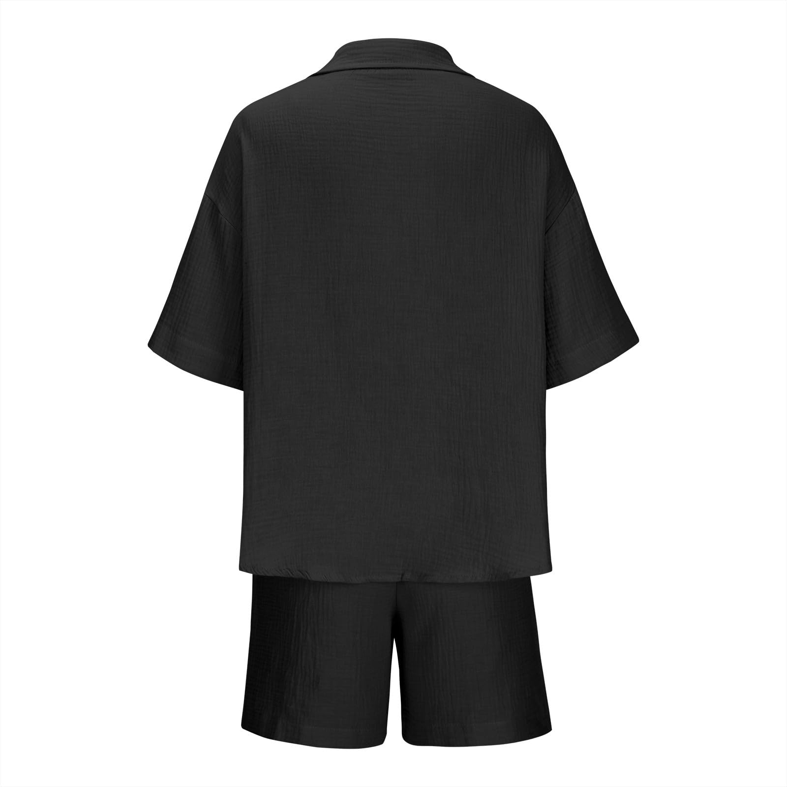 2 Piece Womens Summer Lounge Sets - Lapel Short Sleeve Loose Tops & Shorts with Multi-Pockets | Casual Outfits for Home, Vacation & Running Errands