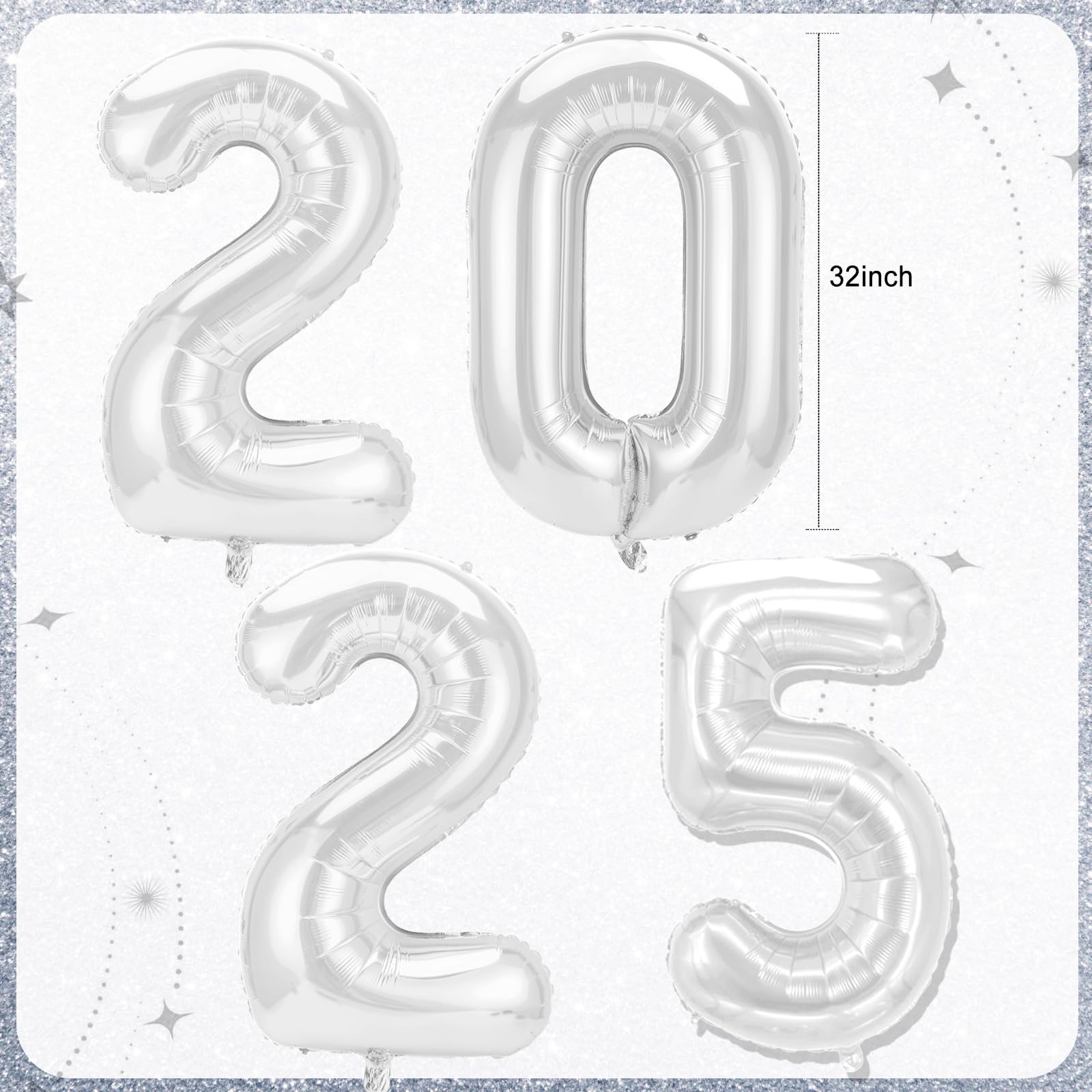 2025 New Year Decorations - Silver NYE Backdrop, Foil Fringe Curtains, Tinsel & Balloons for Party | Happy New Year Banner & Celebration Supplies for Home, Office & Event Decor