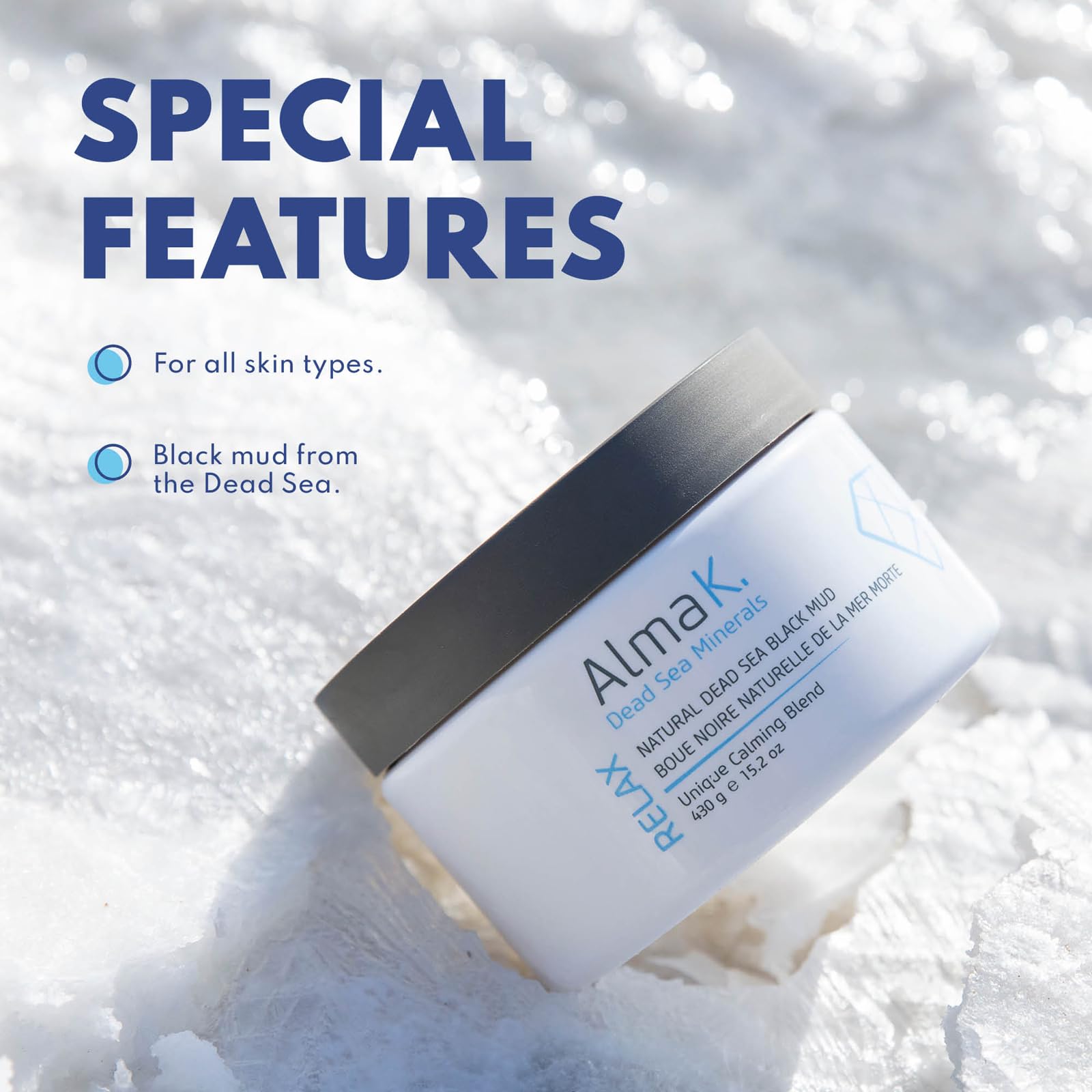 ALMA K Natural Dead Sea Black Mud Mask - Organic Deep Cleansing & Detoxifying Facial & Body Mask for Women & Men - 15.2 oz - Perfect for Spa Days, Acne Treatment & Skin Rejuvenation