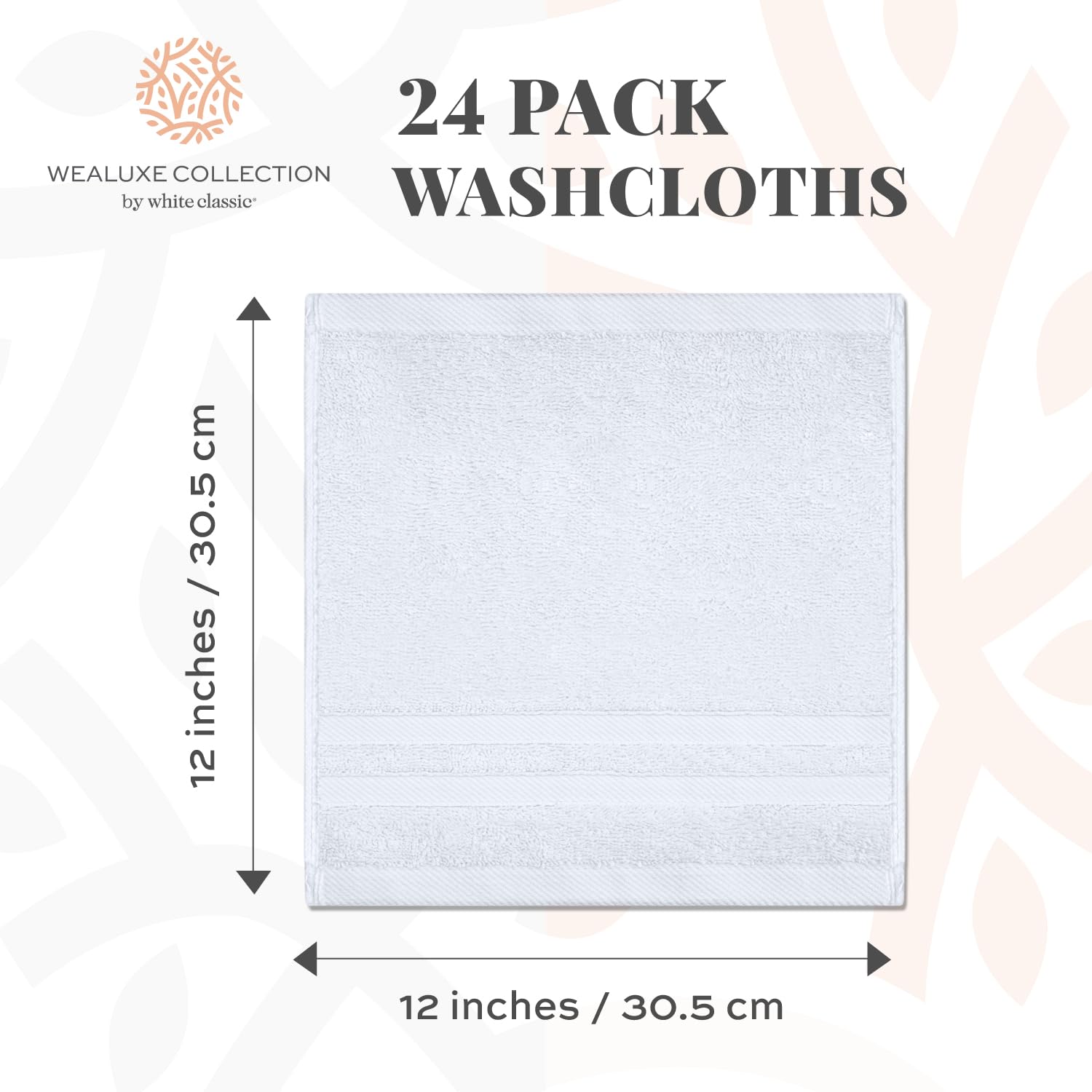 Premium 24-Pack Wealuxe White Cotton Washcloths for Body & Face | 12x12 Inch Soft Absorbent Flannel Towels | Spa, Gym & Travel Essentials | Bulk Bath & Hand Towels for Home & Hotel Use