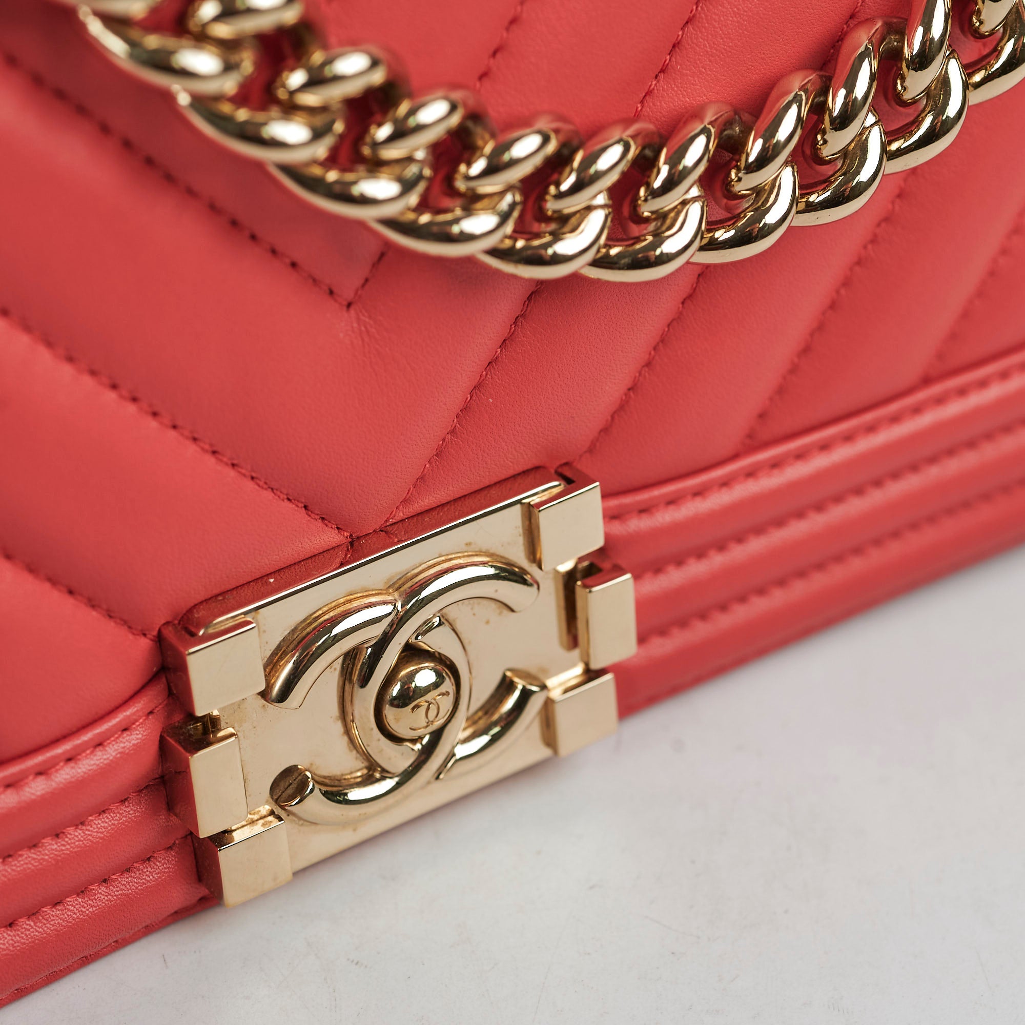 Chanel Old Medium Boy Chevron Lambskin Coral Bag Series 27 - Luxury Designer Handbag for Women, Perfect for Parties, Dating & Special Occasions