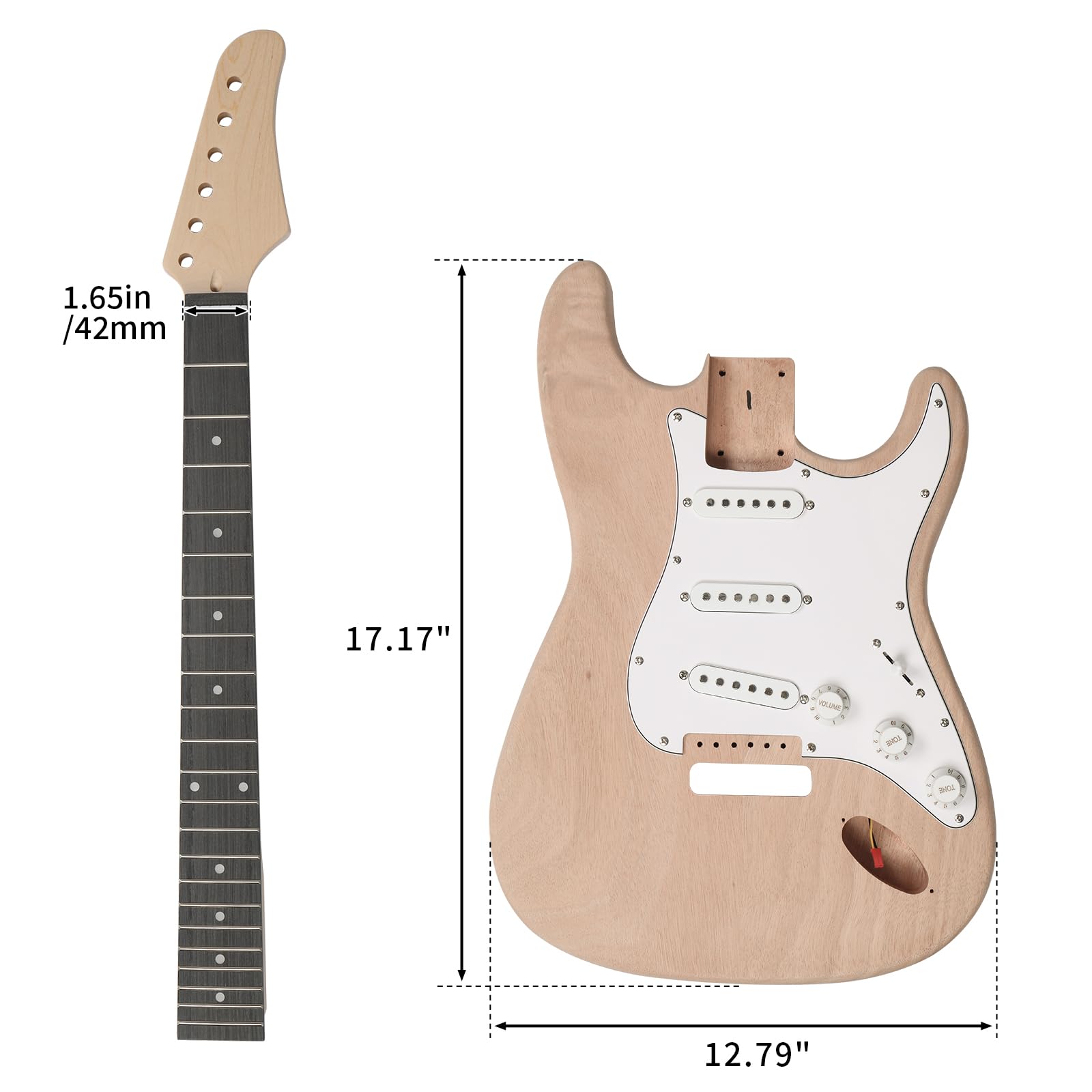 DIY Electric Guitar Kit - Mahogany Wood Body & Neck, 6-String ST Style Beginner Guitar Kit for Home Studio & Live Performance