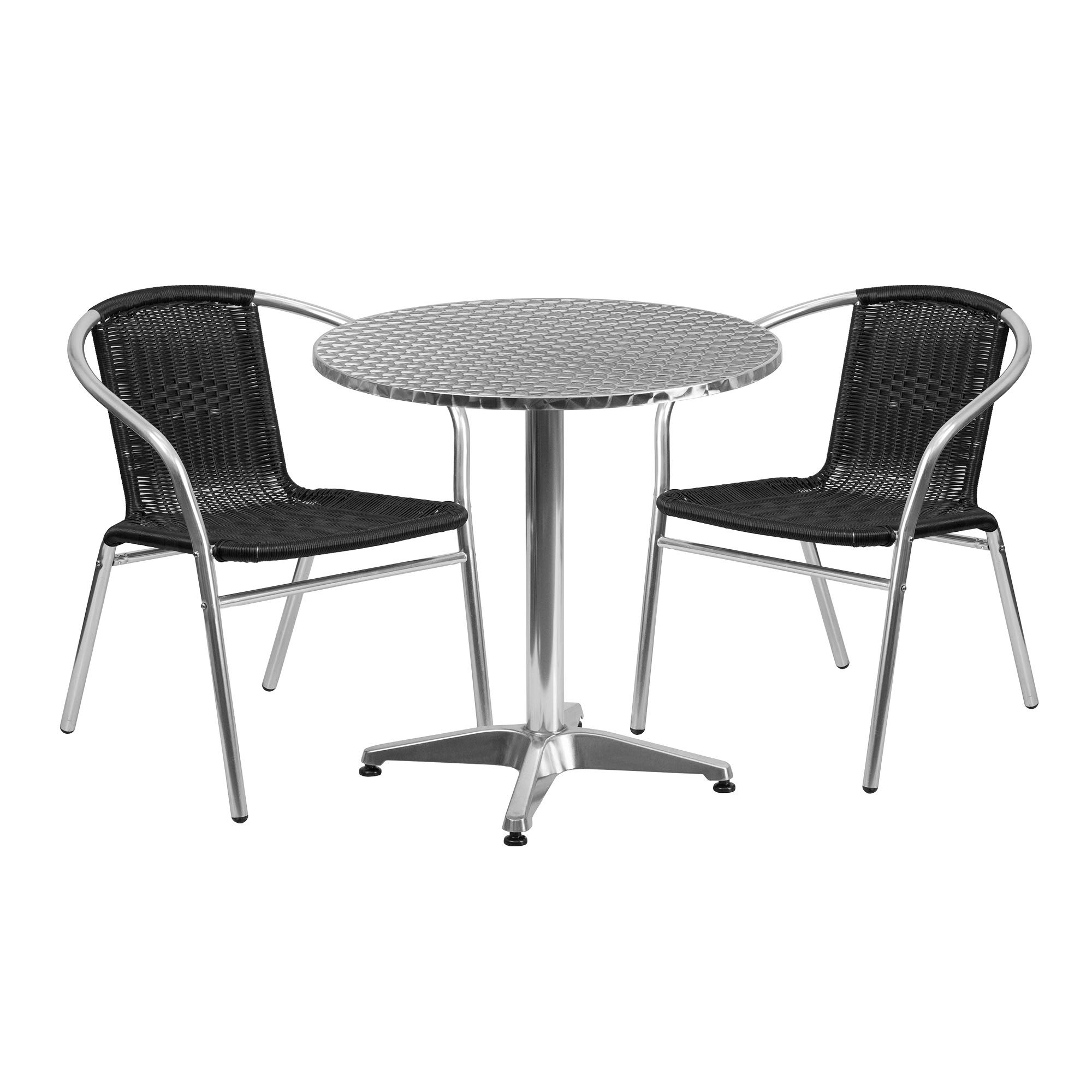 F&F Furniture Group 3-Piece Outdoor Patio Set - Black & Gray Aluminum Round Table with Chairs for Garden, Backyard, Poolside Dining & Relaxation