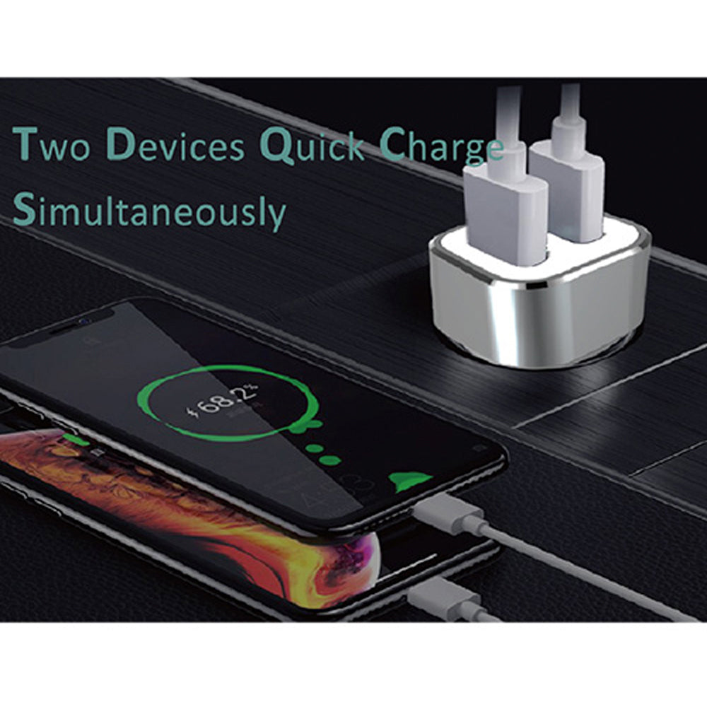 2 Port USB Car Charger with 8 Pin Cable - Fast Charging Dual USB Port Adapter for iPhone & Android - Perfect for Road Trips & Daily Commute