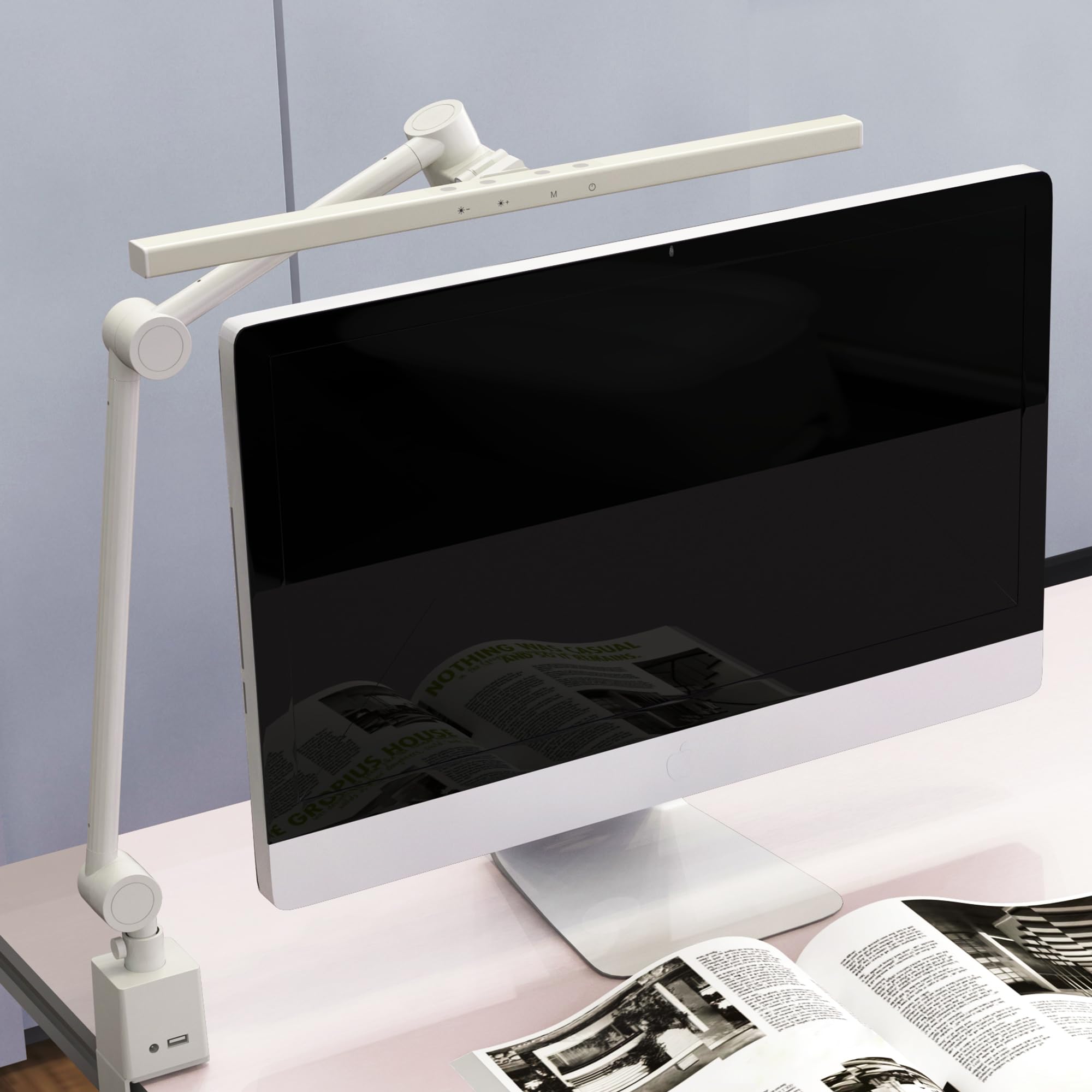 LED Desk Lamp with Clamp - Adjustable Monitor Light Bar for Eye Protection, Ultra HD Brightness, 4 Modes & 12 Brightness Levels - Perfect for Office, Study, Gaming, and Reading (White)