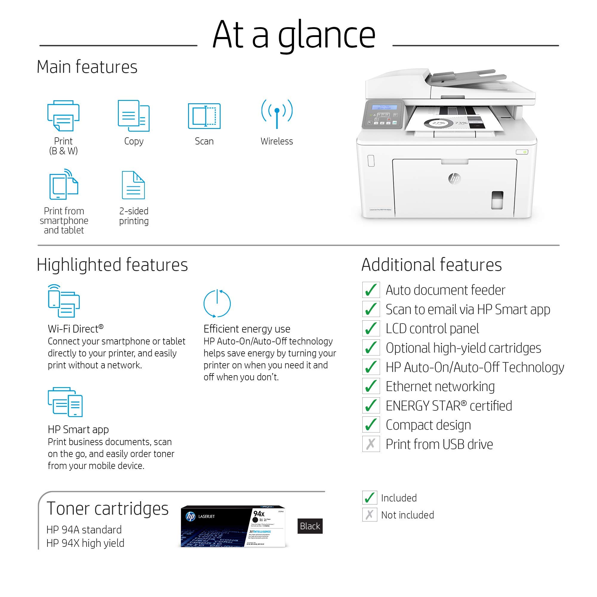 HP LaserJet Pro M148dw Wireless Monochrome Laser Printer | All-in-One with Auto Duplex Printing, Mobile & Ethernet Connectivity | Ideal for Home Office & Small Business (Renewed)