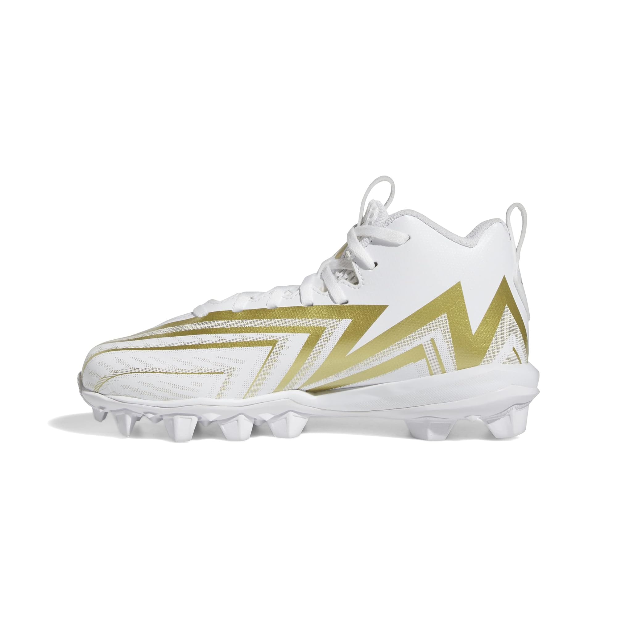 adidas Freak Spark 23 Molded Football Cleats for Kids - White/White/Gold Metallic - Unisex Youth Size 1.5 US - Lightweight Soccer Shoes for Training & Matches