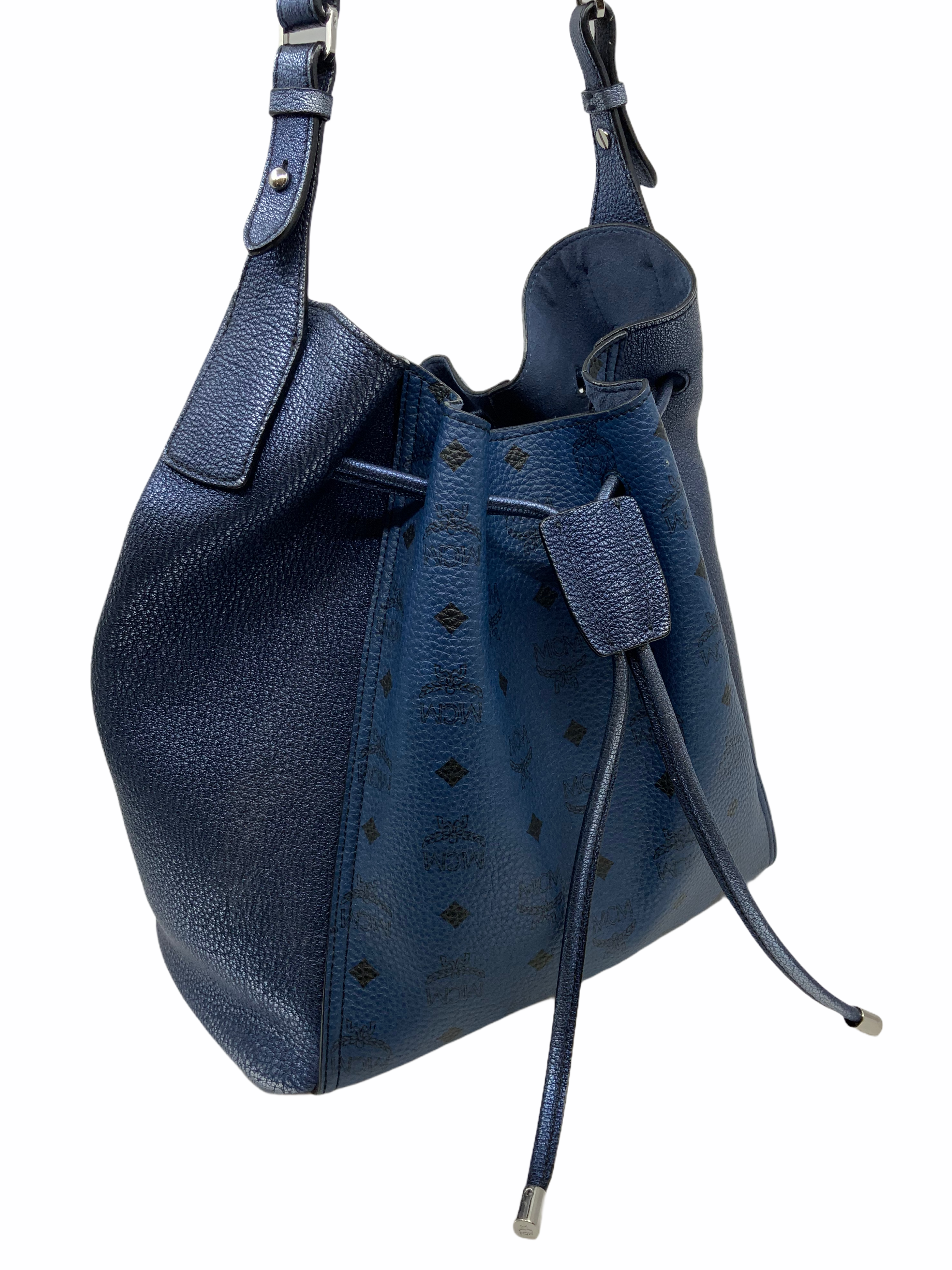 MCM Metallic Goatskin Monogram Logo Canvas Bucket Bag for Women | Luxury Designer Handbag for Travel, Shopping & Everyday Use