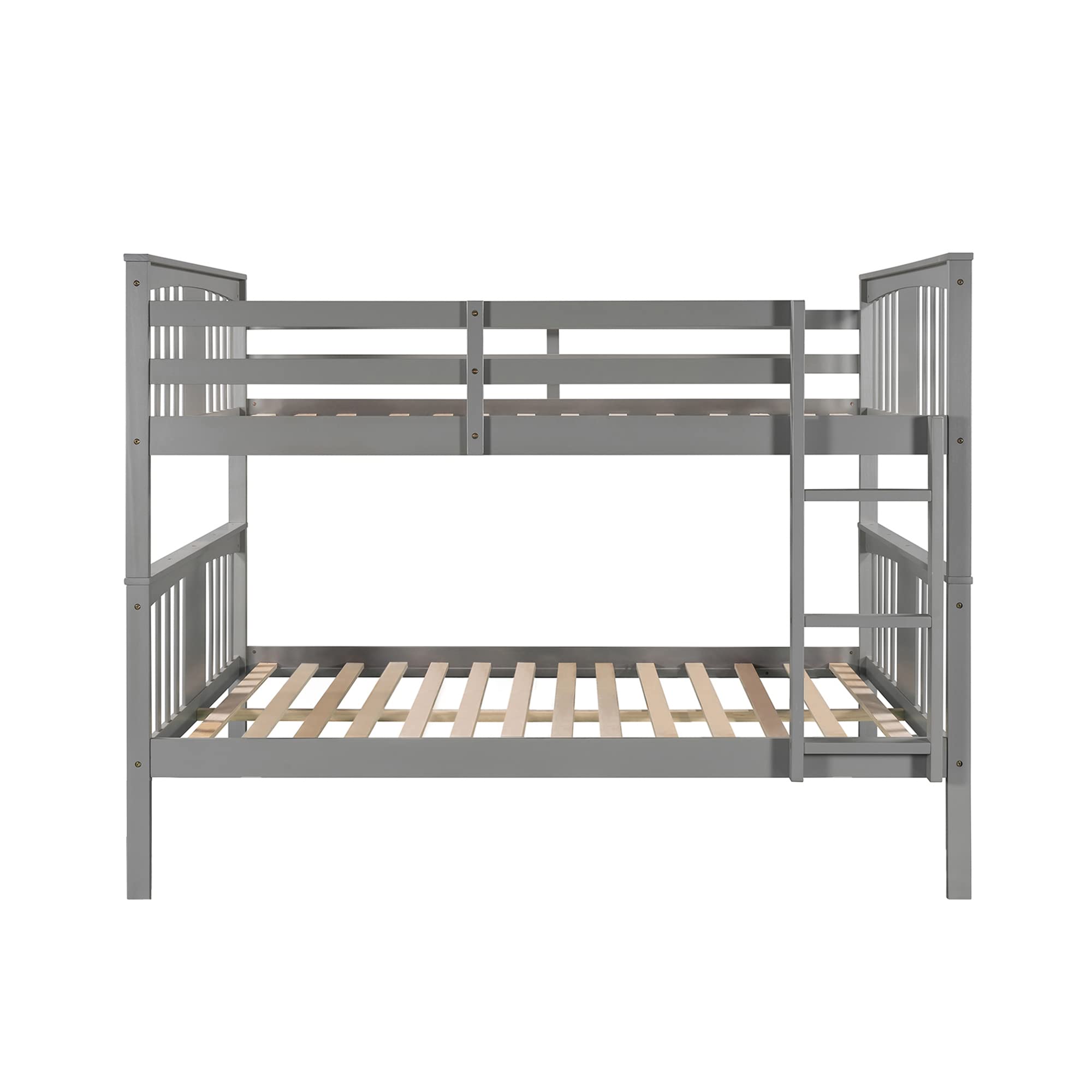 Solid Wood Full Over Full Bunk Bed Frame with Guard Rails & Ladder - Convertible to 2 Twin Beds for Kids, Teens & Adults - No Box Spring Needed - Space-Saving Grey Bunk Bed for Bedrooms, Dorms & Guest Rooms