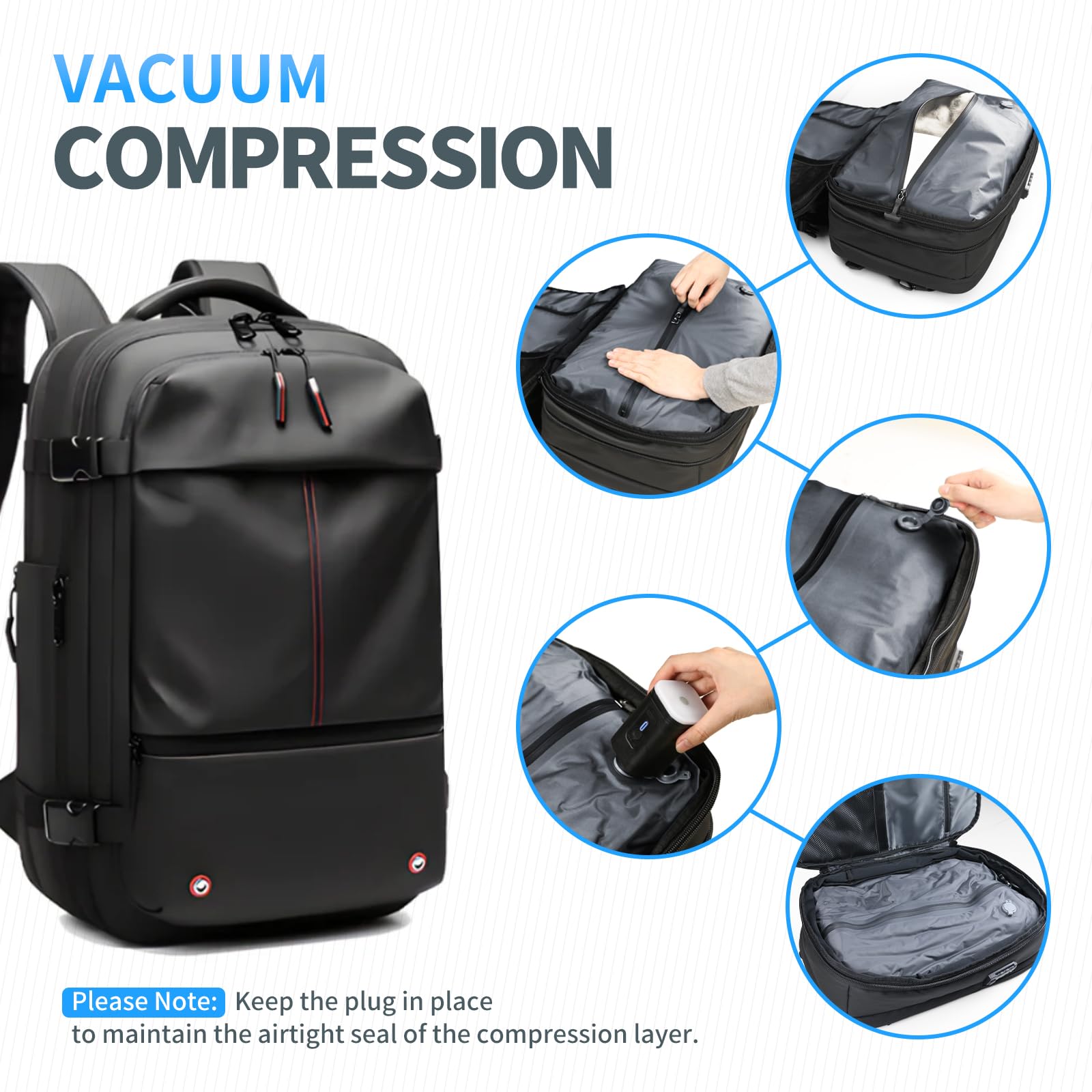 Kuvictewl Airback Vacpack 60L Expandable Vacuum Compression Travel Backpack with Electric Air Pump - Portable Vacuum Sealed Packing Bag for Camping, Hiking & Business Trips