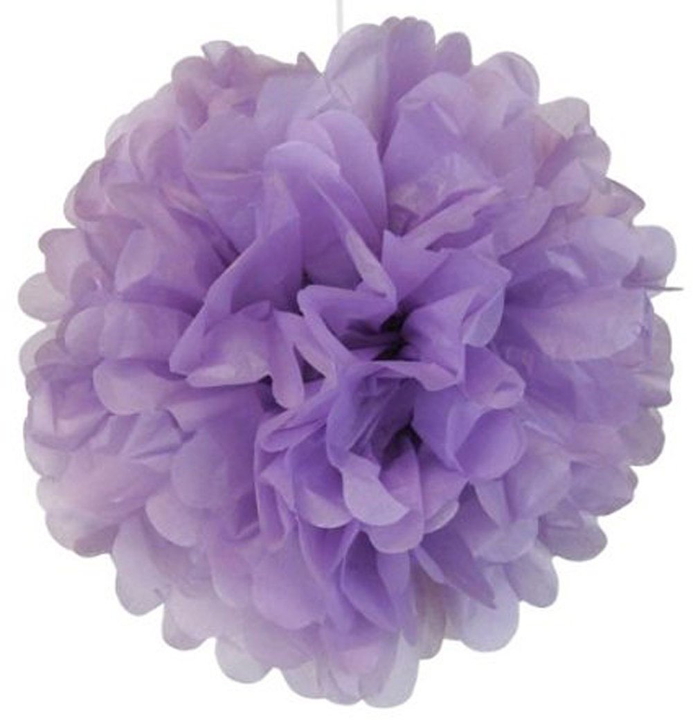 16-Piece White Lavender Grey Purple Tissue Paper Pom Poms & Lanterns - Elephant Baby Shower Decorations for Lavender Themed Party, Bridal Shower, Birthday Decor | Nursery, Wedding, Baby Shower Party Supplies