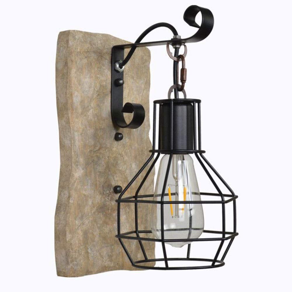 Vintage Industrial Wall Sconce - Single Head Retro Wooden & Black Iron Cutout Lampshade - 110V-240V for Home, Hotel, Corridor Decoration - Perfect for Rustic, Farmhouse, or Industrial Style Interior Lighting