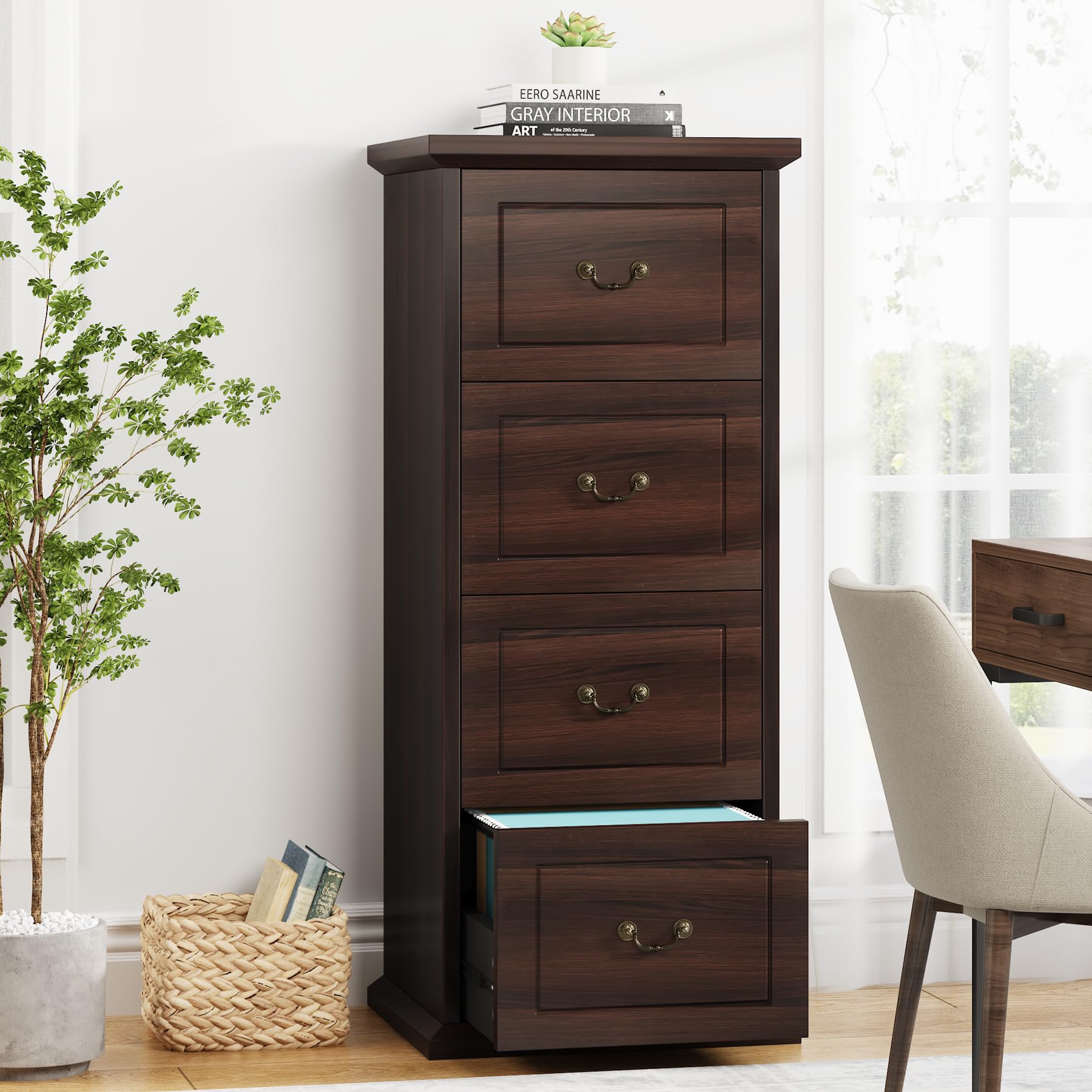 Tribesigns 4-Drawer Vertical File Cabinet - Wooden Home Office Storage for A4/Letter Size Documents | Space-Saving Narrow Tall Design for Home & Office Organization