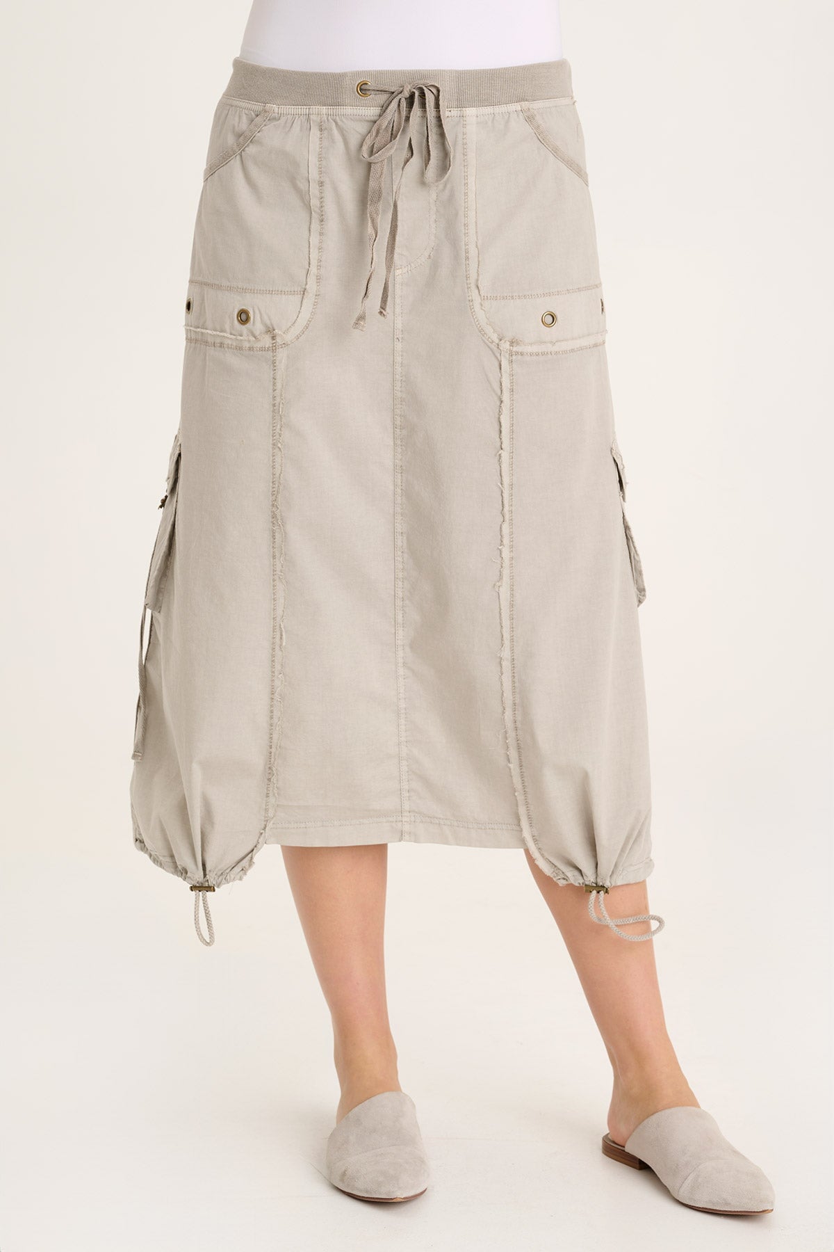 Castalina Women's Poplin Cargo Midi Skirt - Casual Stretch Waist Utility Skirt for Spring & Summer | Perfect for Hiking, Travel, and Everyday Wear