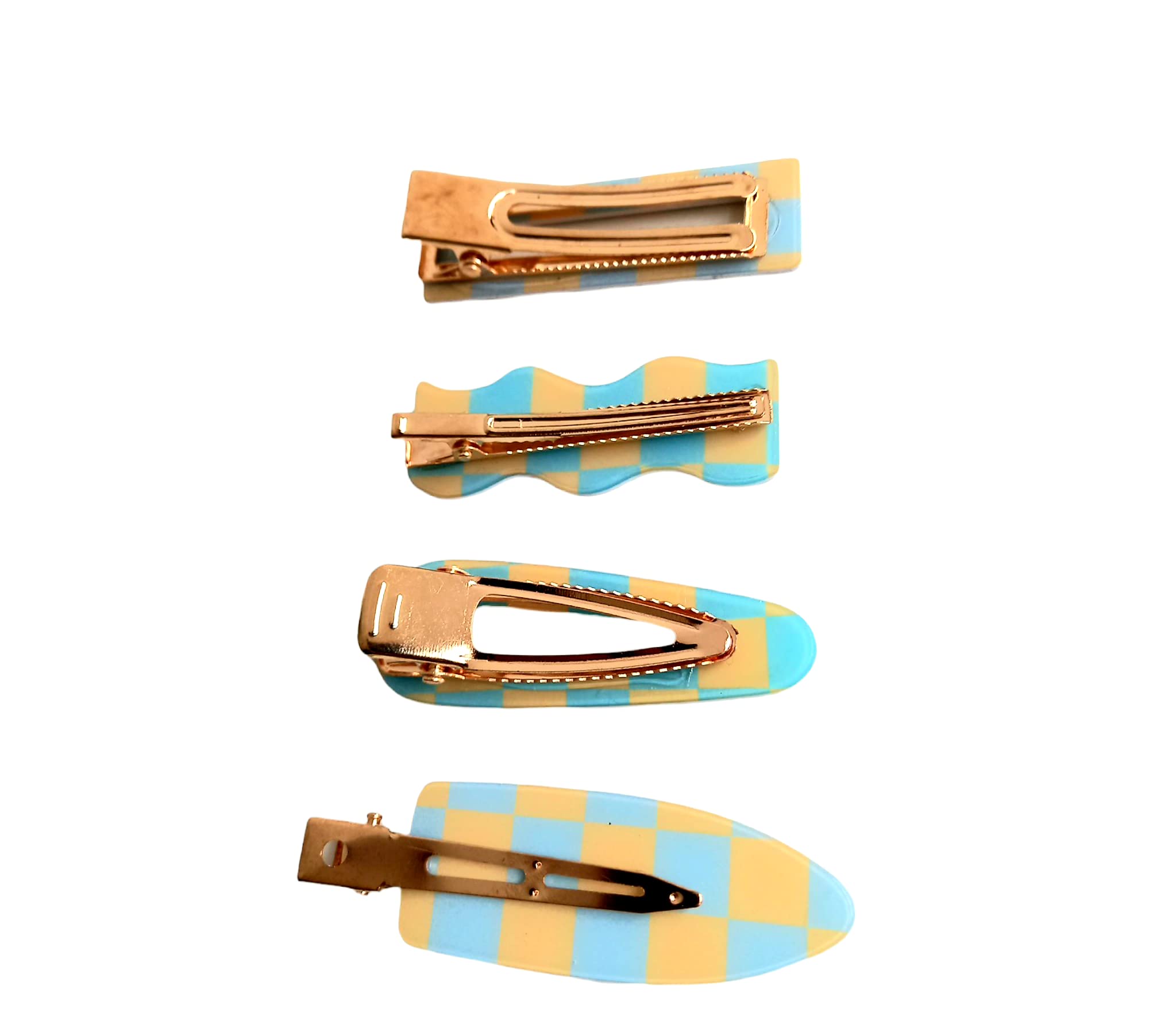 4 Pcs No Bend Hair Clips - Checkerboard Style Hair Barrettes, Colorful No Crease Hair Pins for Women & Girls - Salon Hairstyling & Makeup Application (6 Designs) - Perfect for Daily Use, Parties & Special Occasions