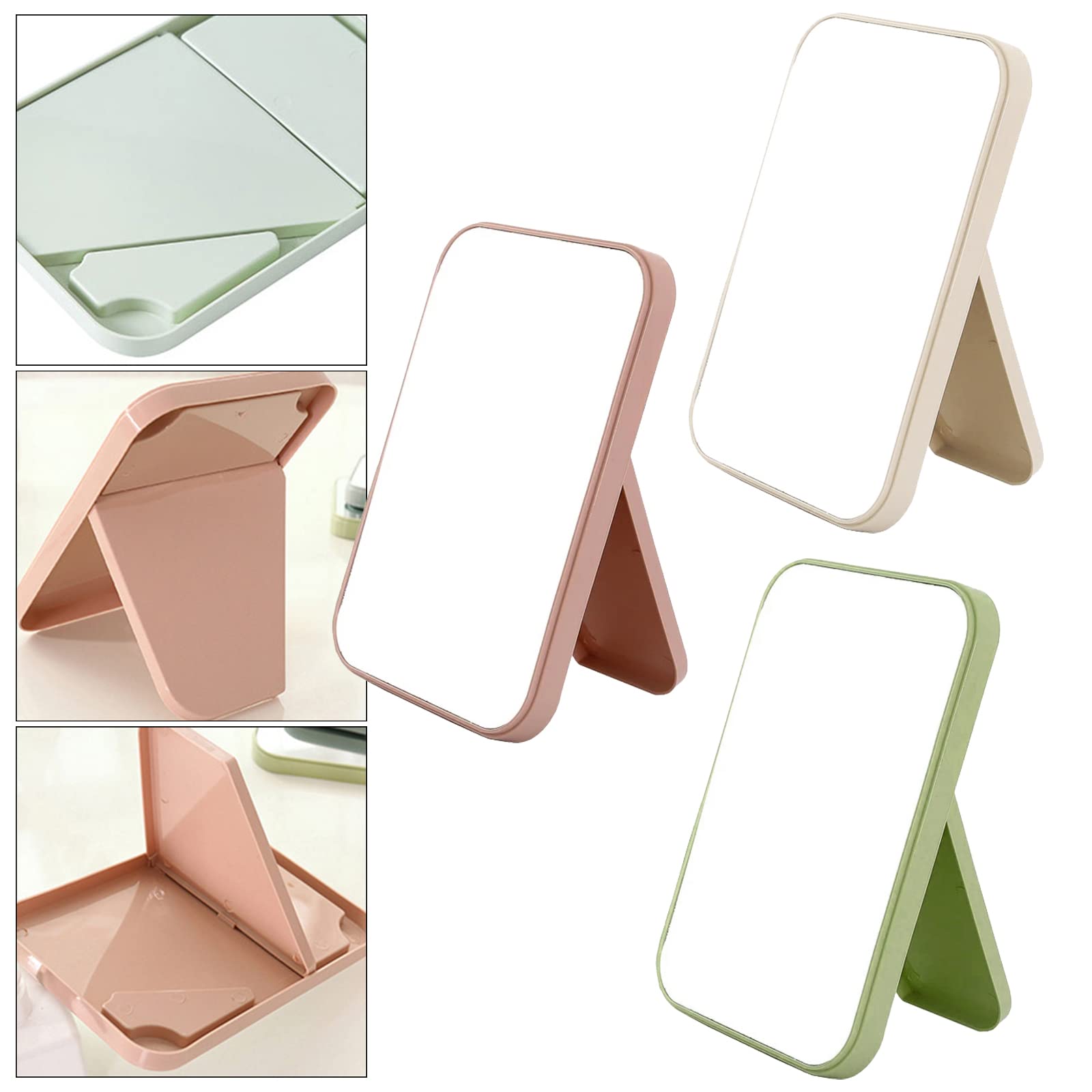 Leeonz Foldable Desktop Makeup Mirror with Stand - Portable Rectangle Vanity Mirror for Women & Girls, Pink | Perfect for Home, Travel & Dorm Room Beauty Routine
