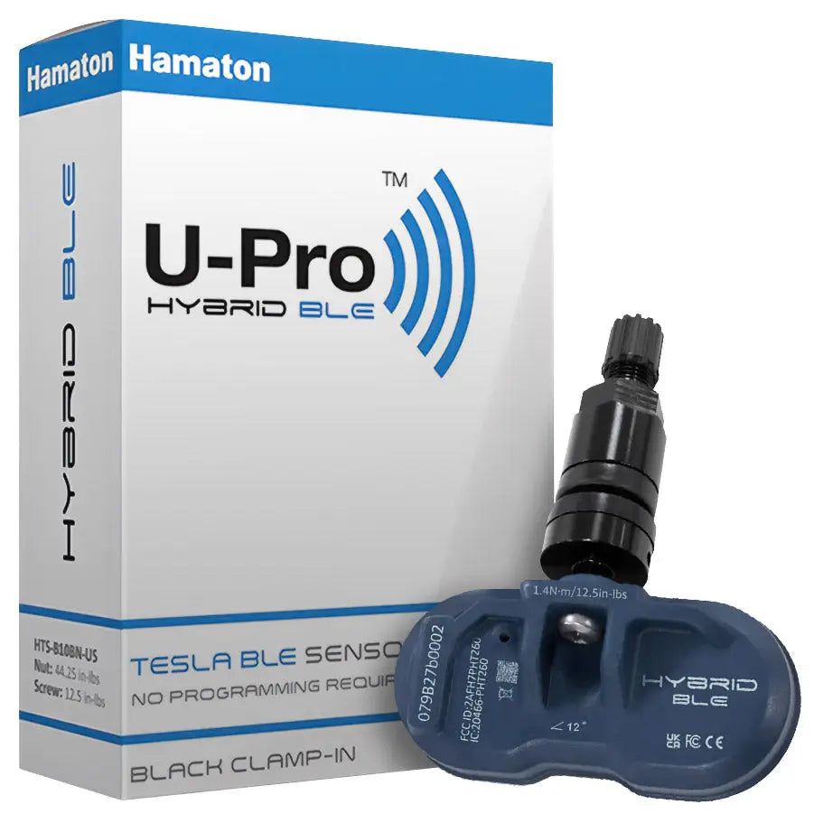 Hamaton U PRO Tesla BLE Tire Pressure Monitoring Sensor - Black Clamp-In Valve (HTS B10BN US) | Wireless TPMS for Tesla Model 3/Y/S/X | Real-Time Tire Pressure Monitoring for Enhanced Safety & Performance