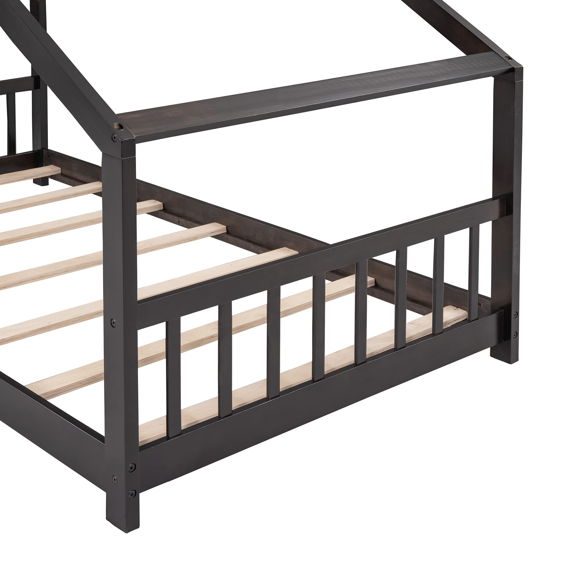Harper & Bright Designs Wooden House Twin Bed for Kids - Espresso Platform Bed Frame with Headboard & Footboard, Montessori Toddler Bed, No Box Spring Needed - Perfect for Nursery, Bedroom & Playroom Decor