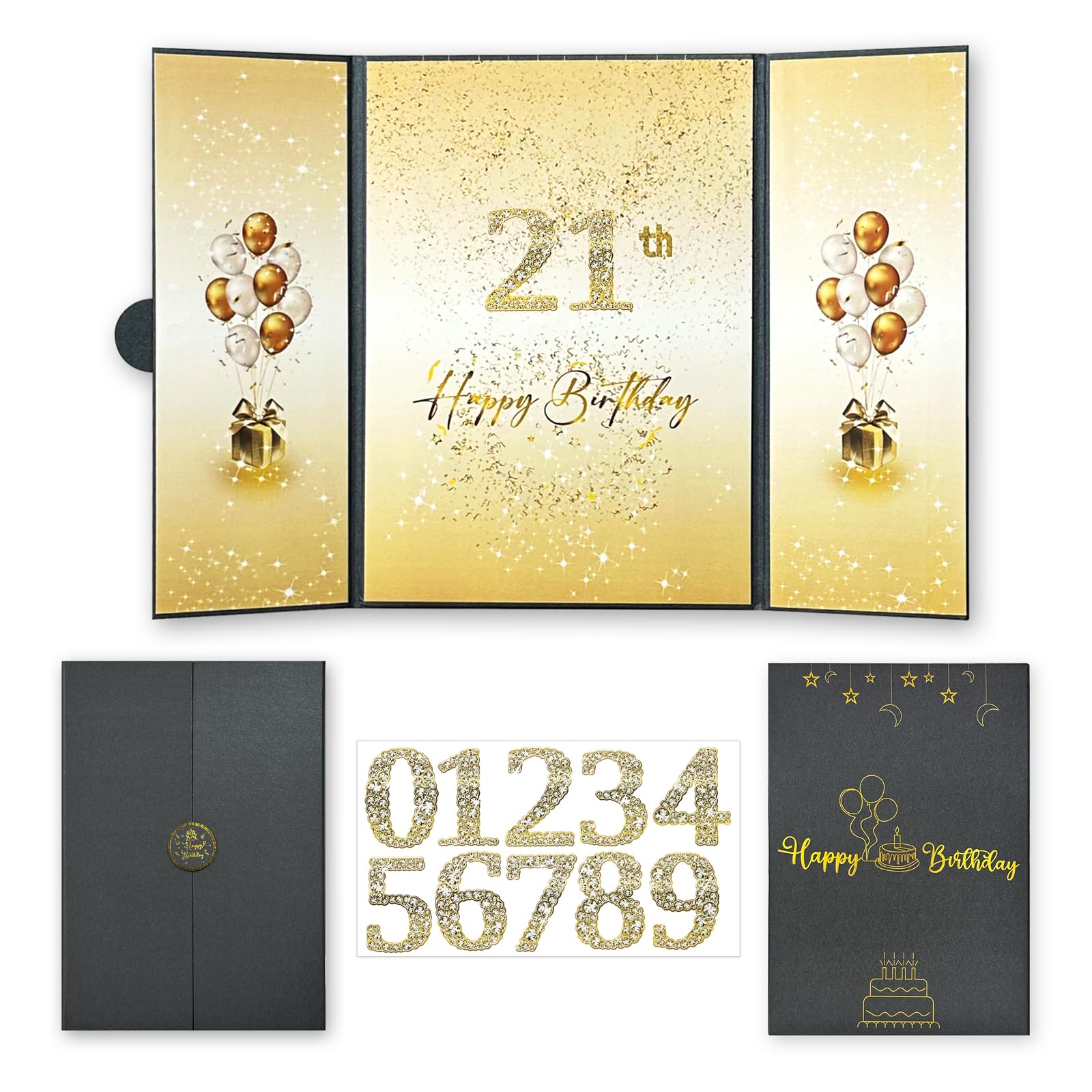Elegant Black & Gold Birthday Guest Book - DIY Signing Card Board with Number Stickers for All Ages | Perfect for Birthday Parties, Anniversary Celebrations & Special Events | Record Friends' Heartfelt Wishes